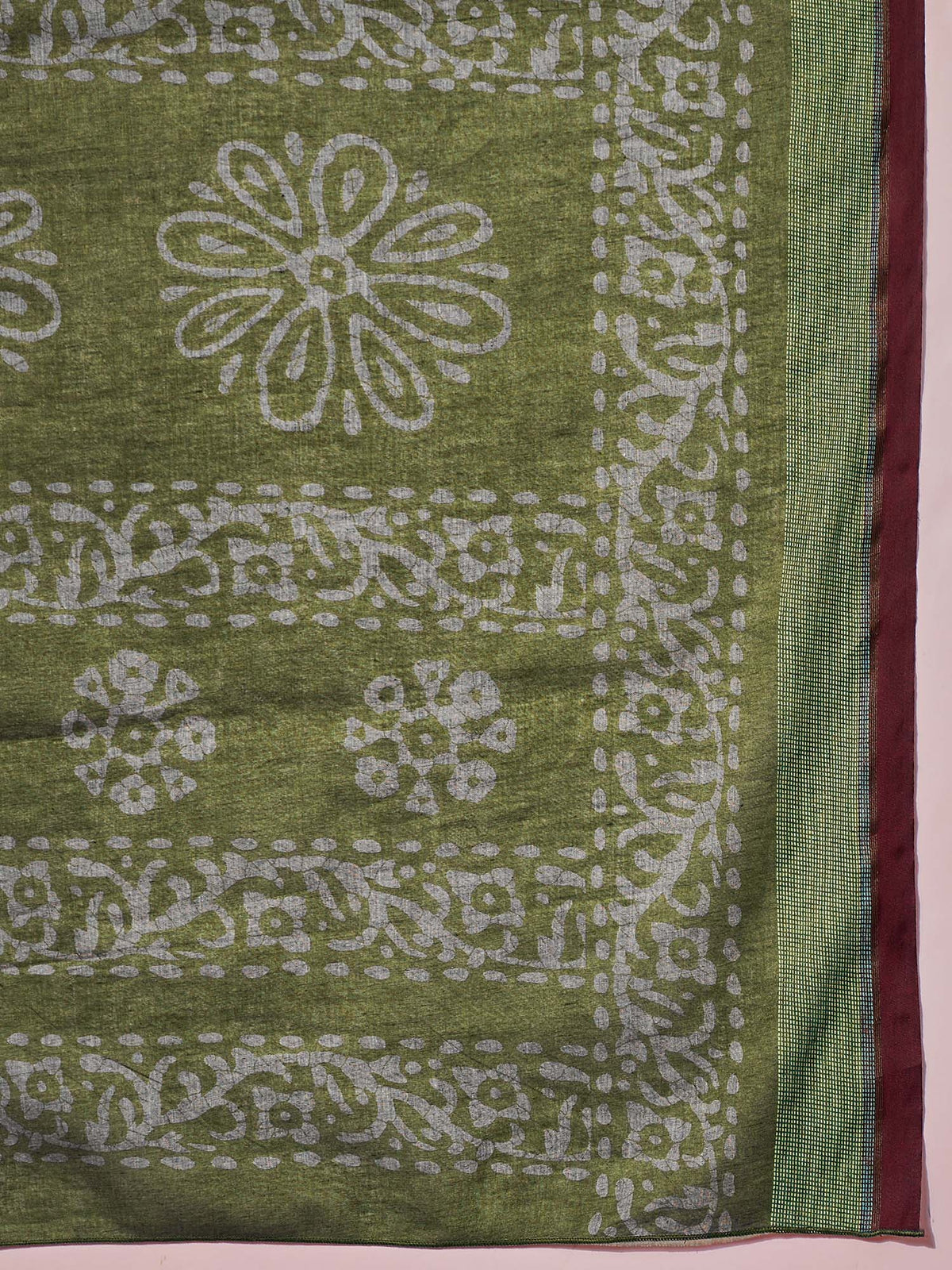 Olive Cotton saree – detail view 5