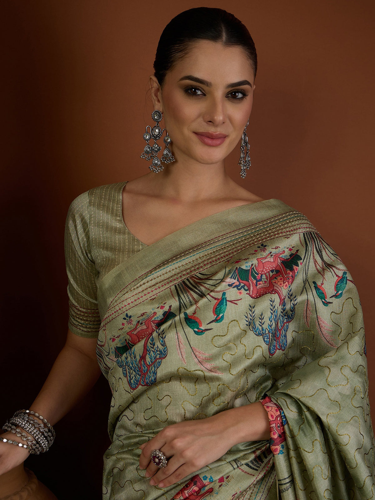 Sea Green art silk saree view 6