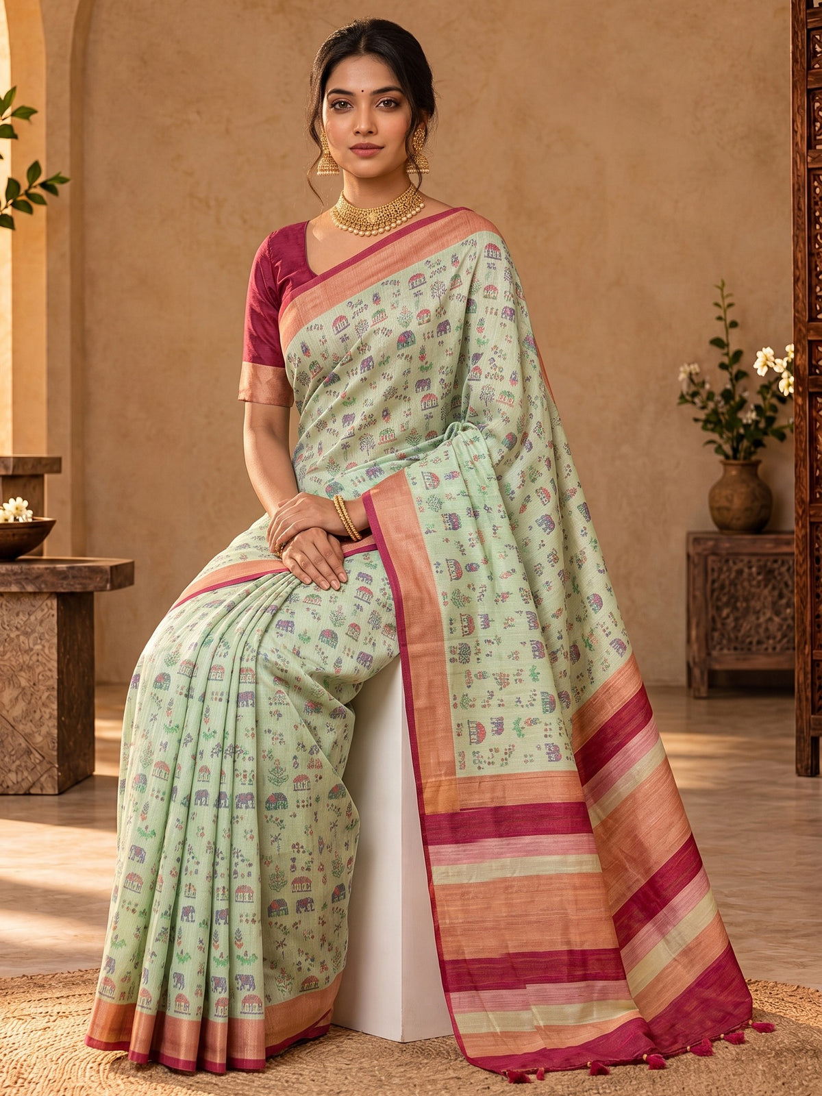 Sea Green soft silk saree view 3