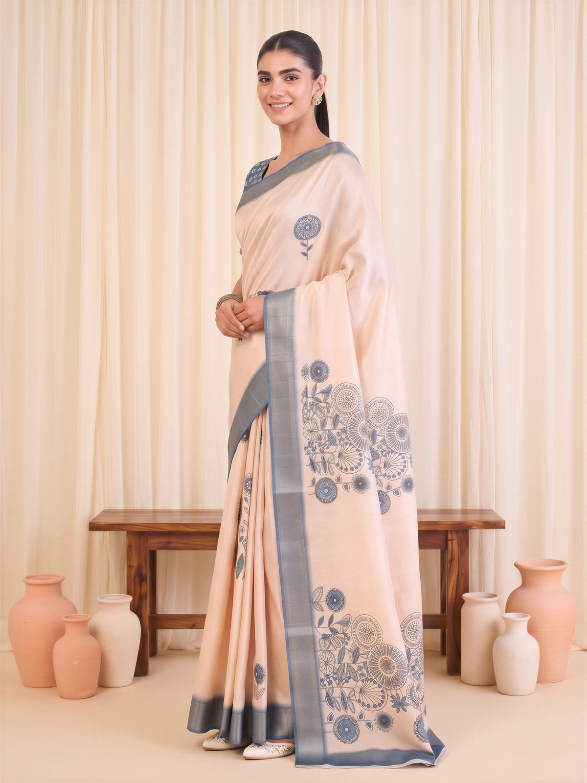 White Satin Silk saree – detail view 2