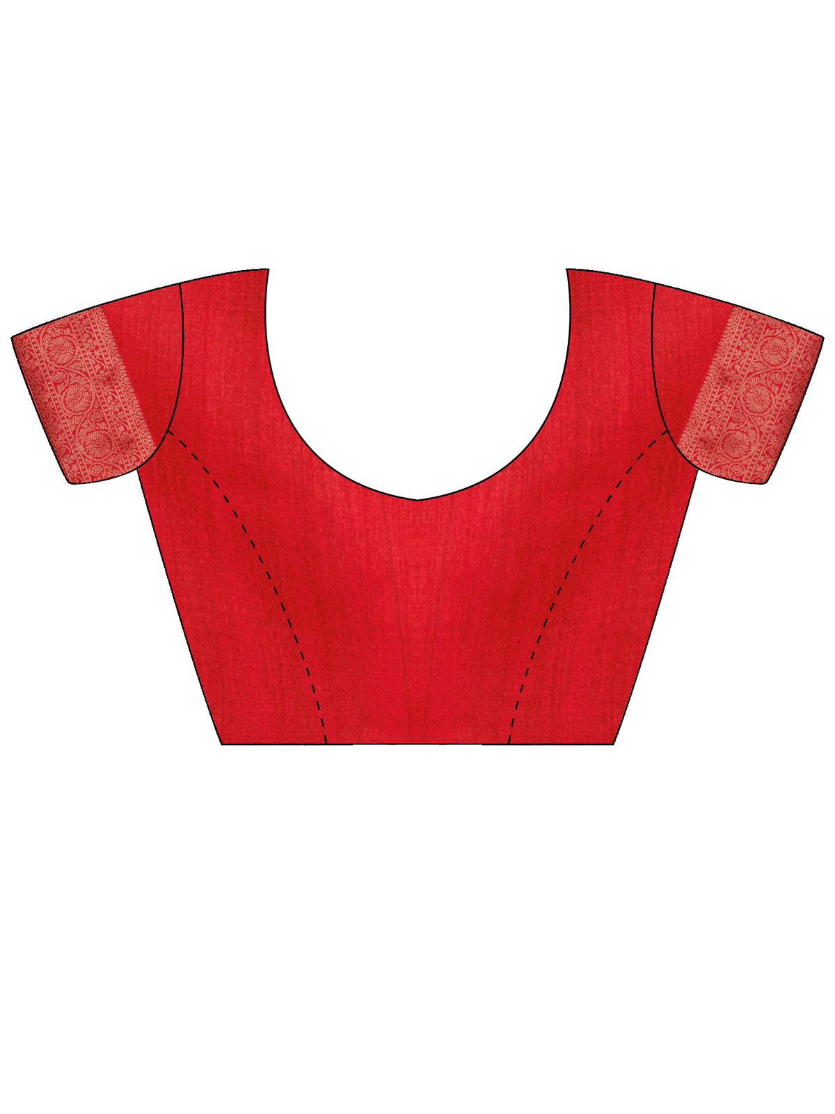 Unstitched red satin silk blouse piece with woven design design