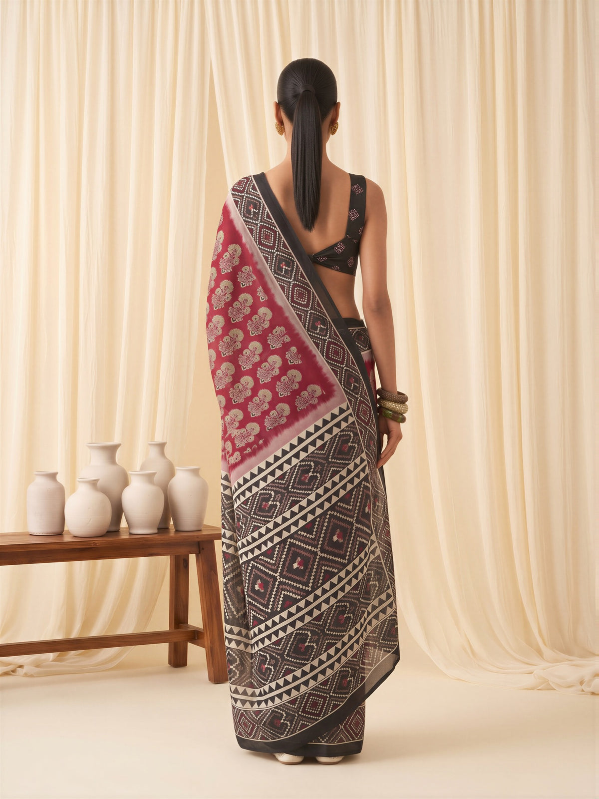 Maroon Satin saree – detail view 1
