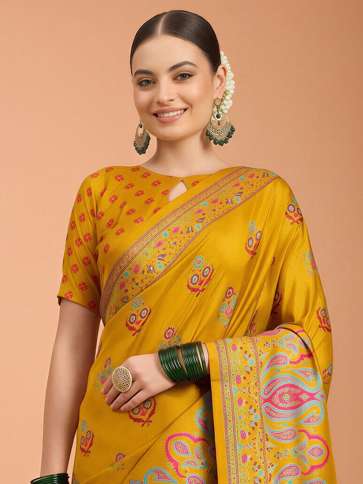 Mustard Silk Blend saree – detail view 3