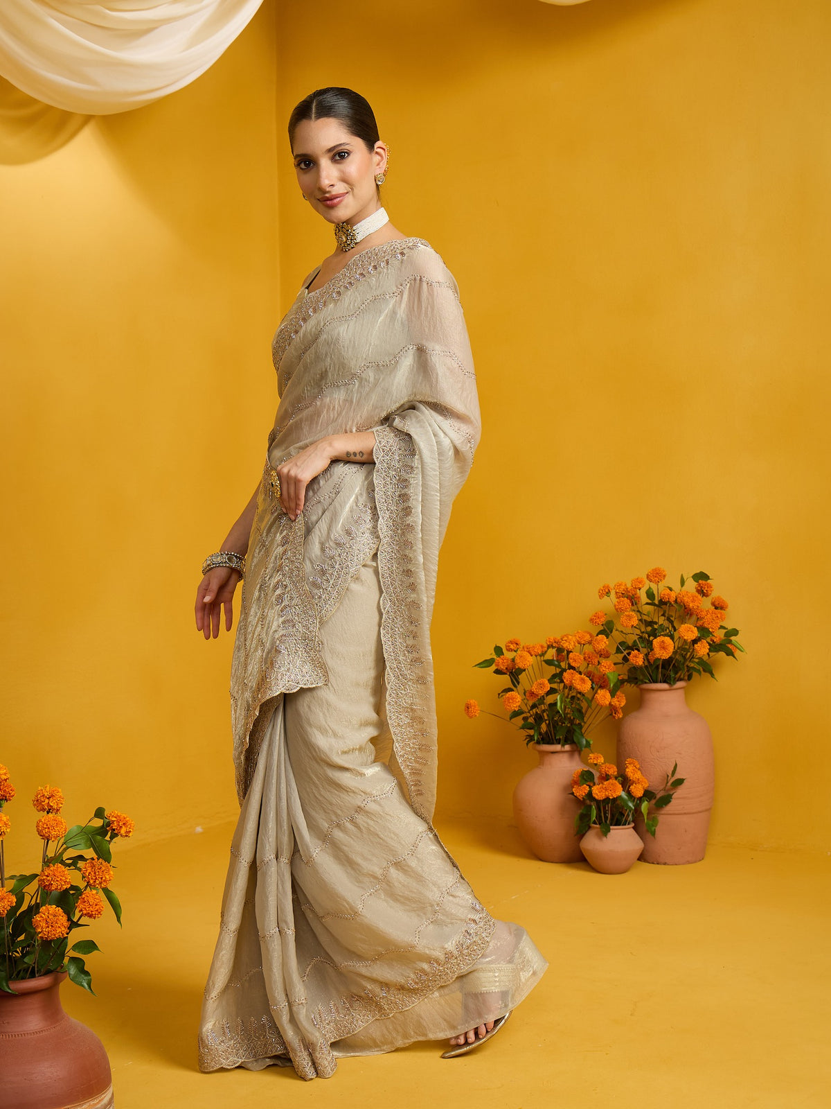 Light Green Satin Silk saree – detail view 1