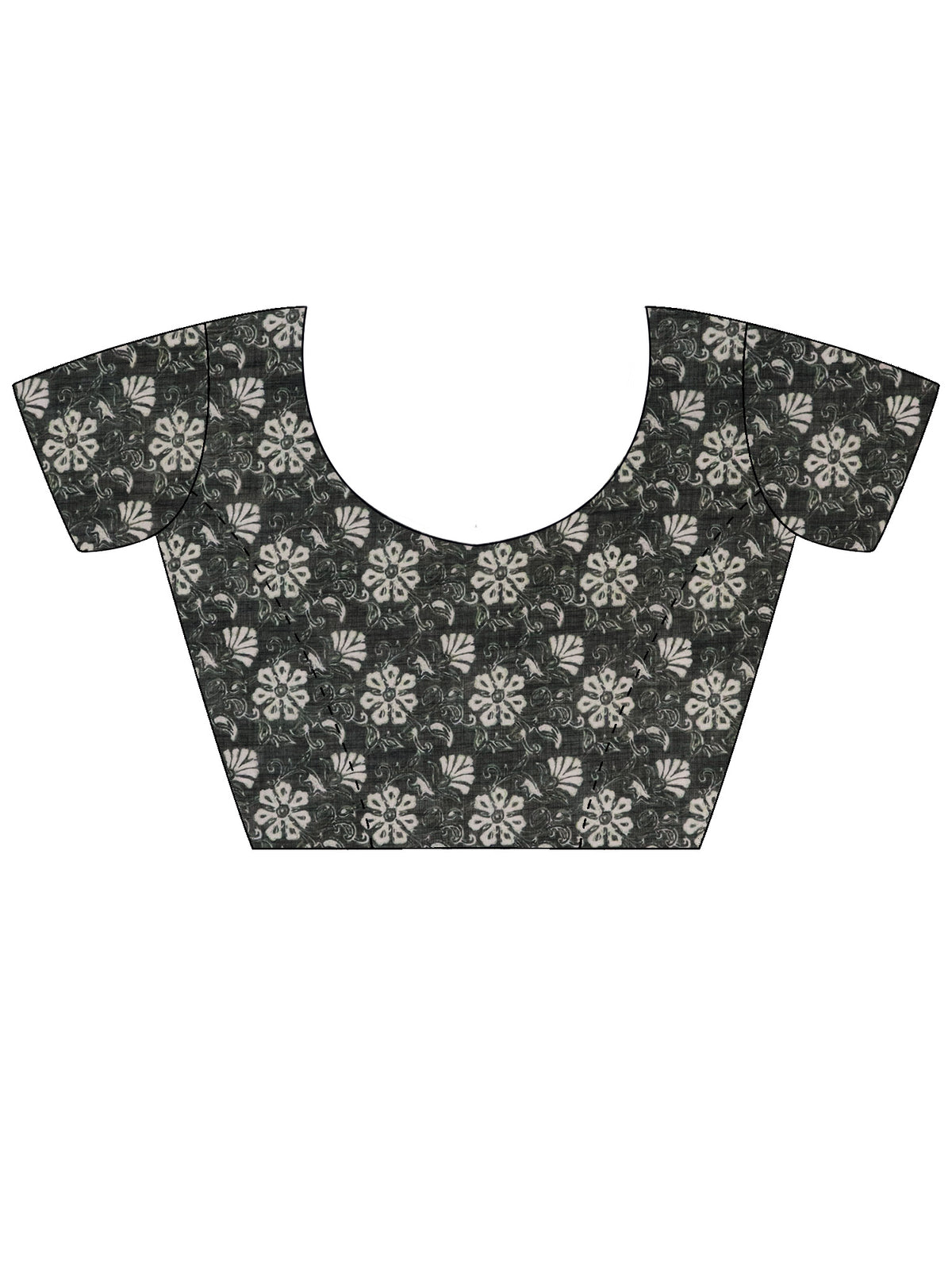 Unstitched black cotton blend blouse piece with floral design