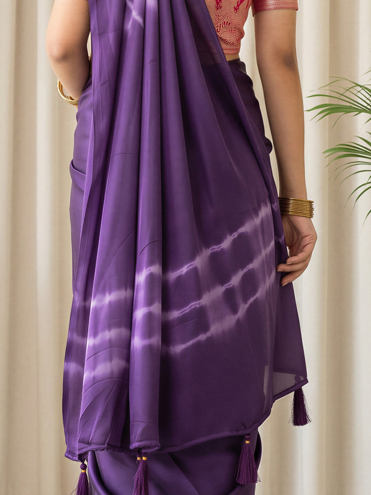 Purple Satin Silk saree – detail view 5