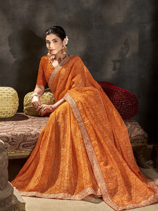 Orange Chiffon saree – detail view 1