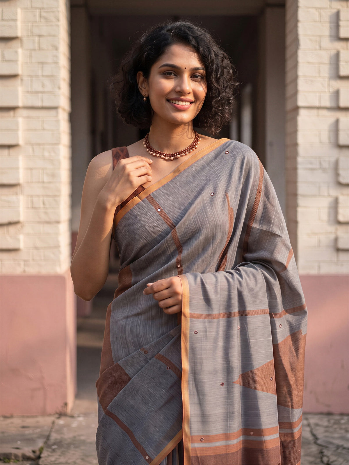 Charcoal Grey Linen Blend saree – detail view 4