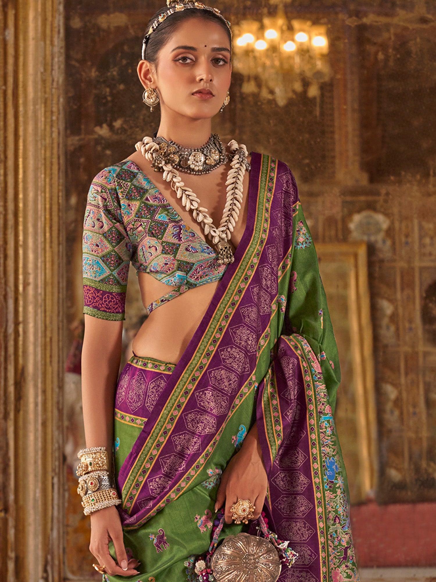 Green Silk Blend saree – detail view 3