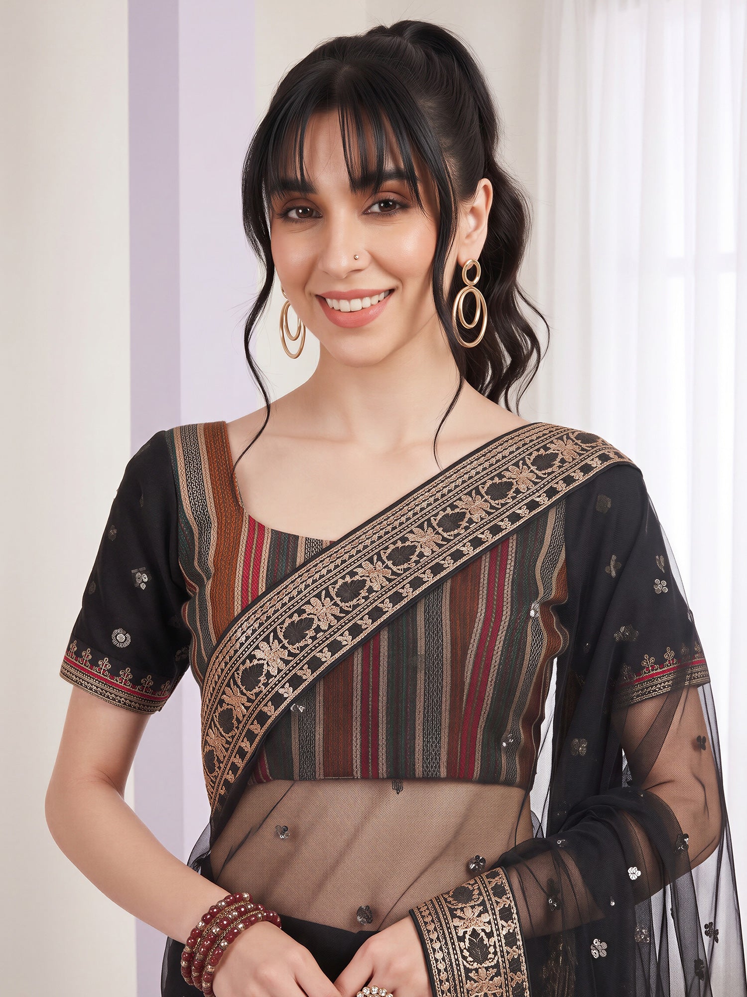 Black Net saree – detail view 4