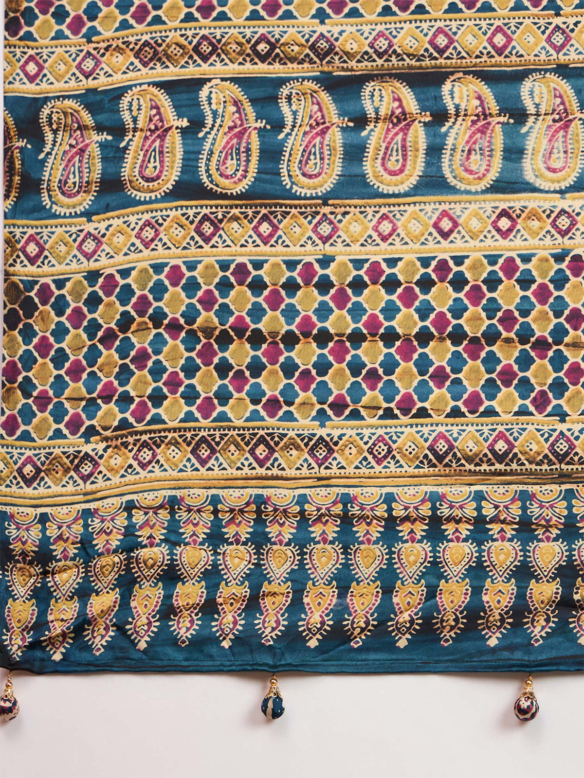 Teal Blue Pure Crepe saree – detail view 5