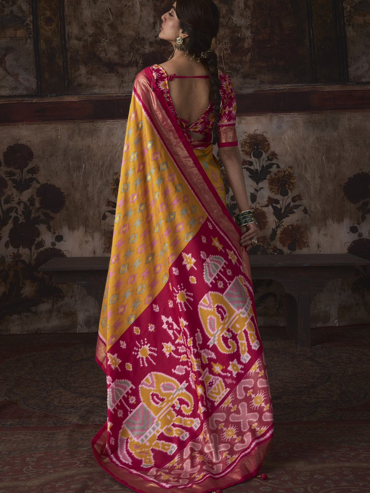 Mustard silk blend saree view 2