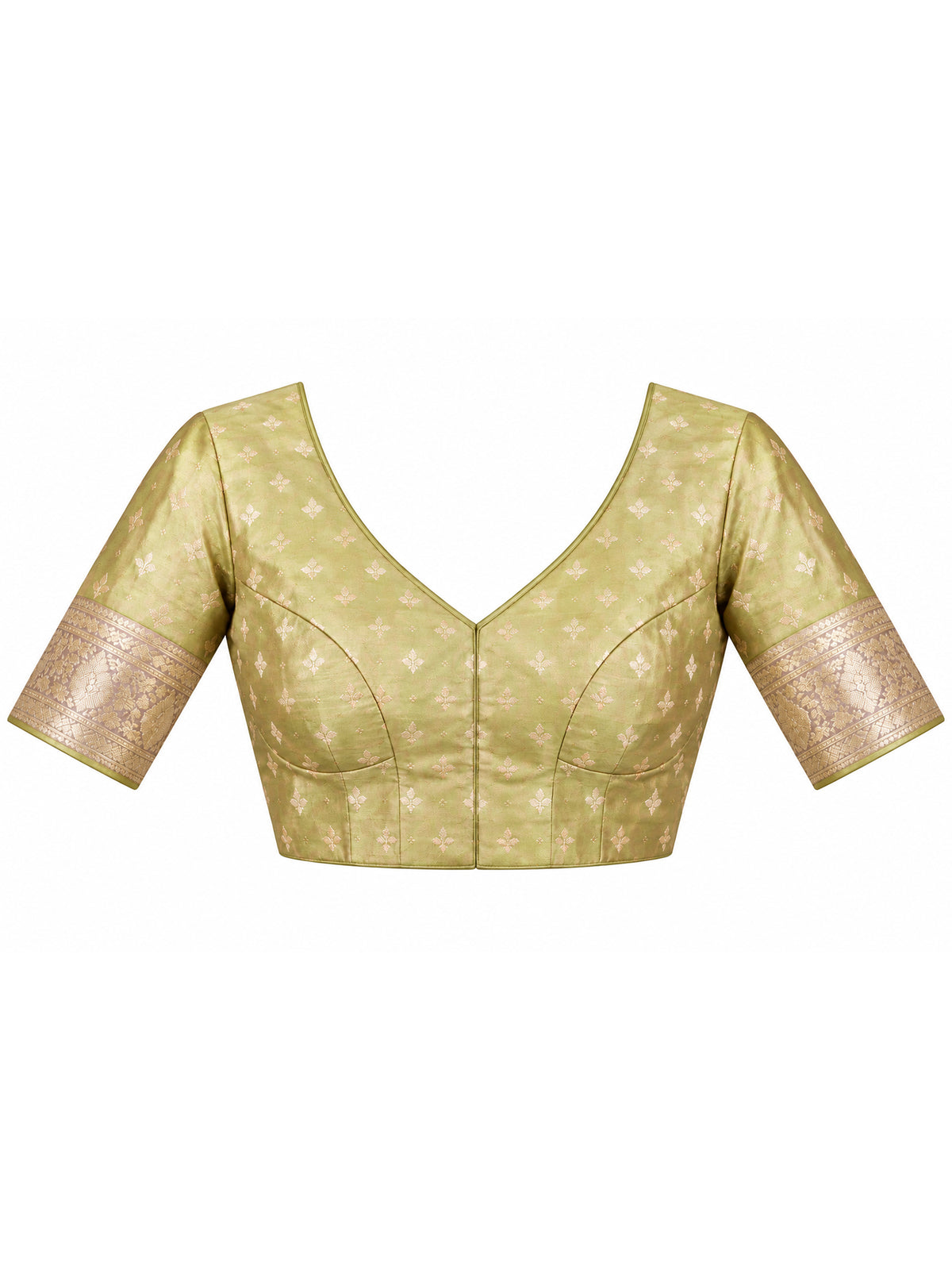 Unstitched lime green  blouse piece with woven design design