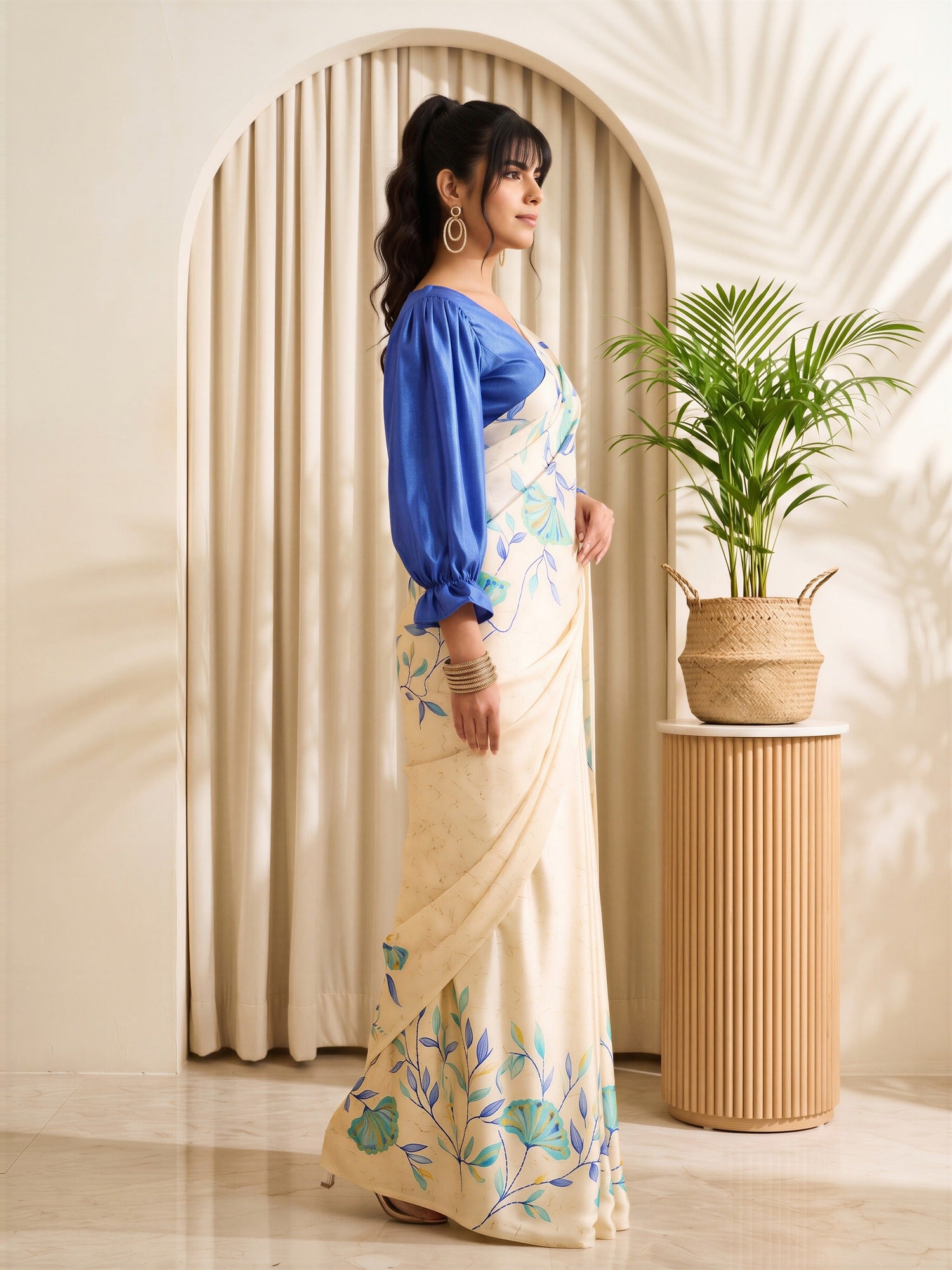 Beige Satin saree – detail view 2