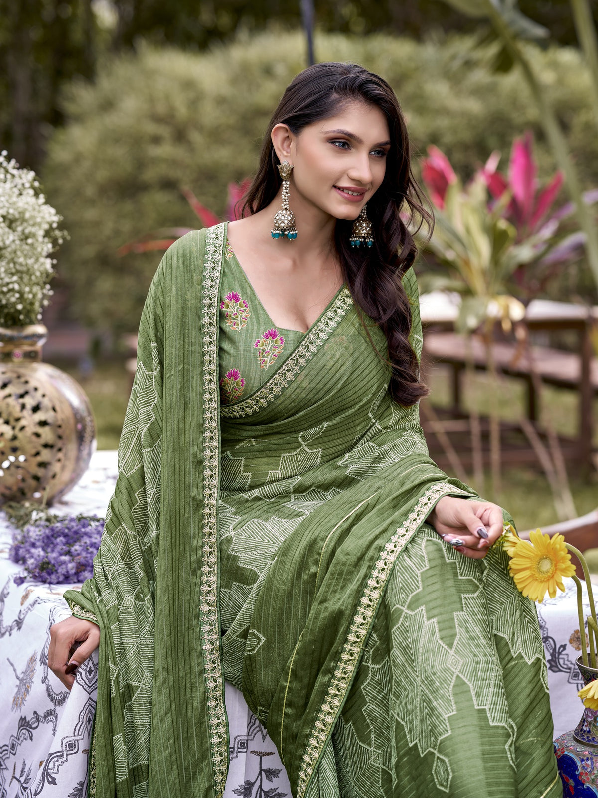 Sea Green Chiffon saree – detail view 3