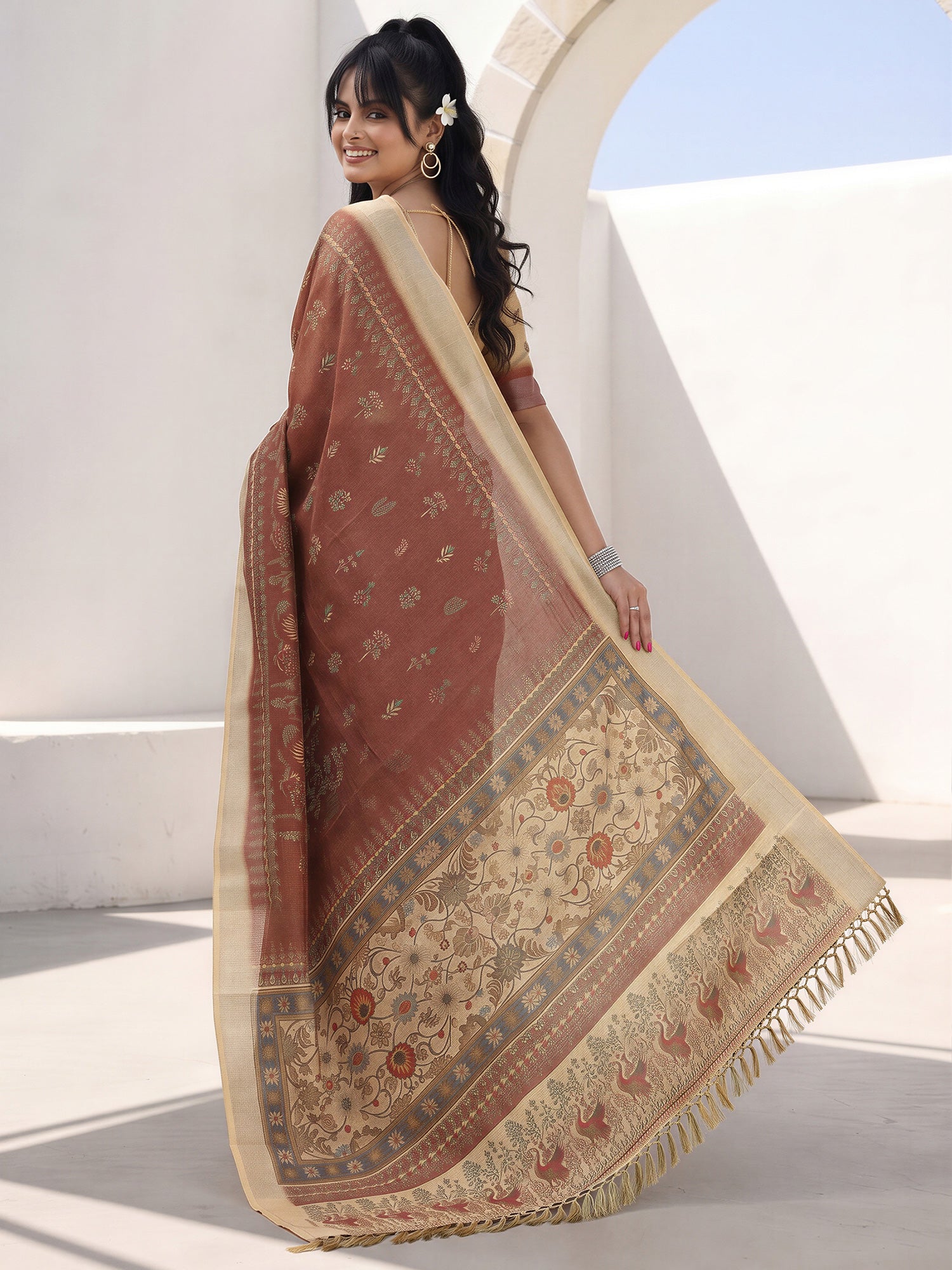 Light Brown Cotton Silk saree – detail view 1