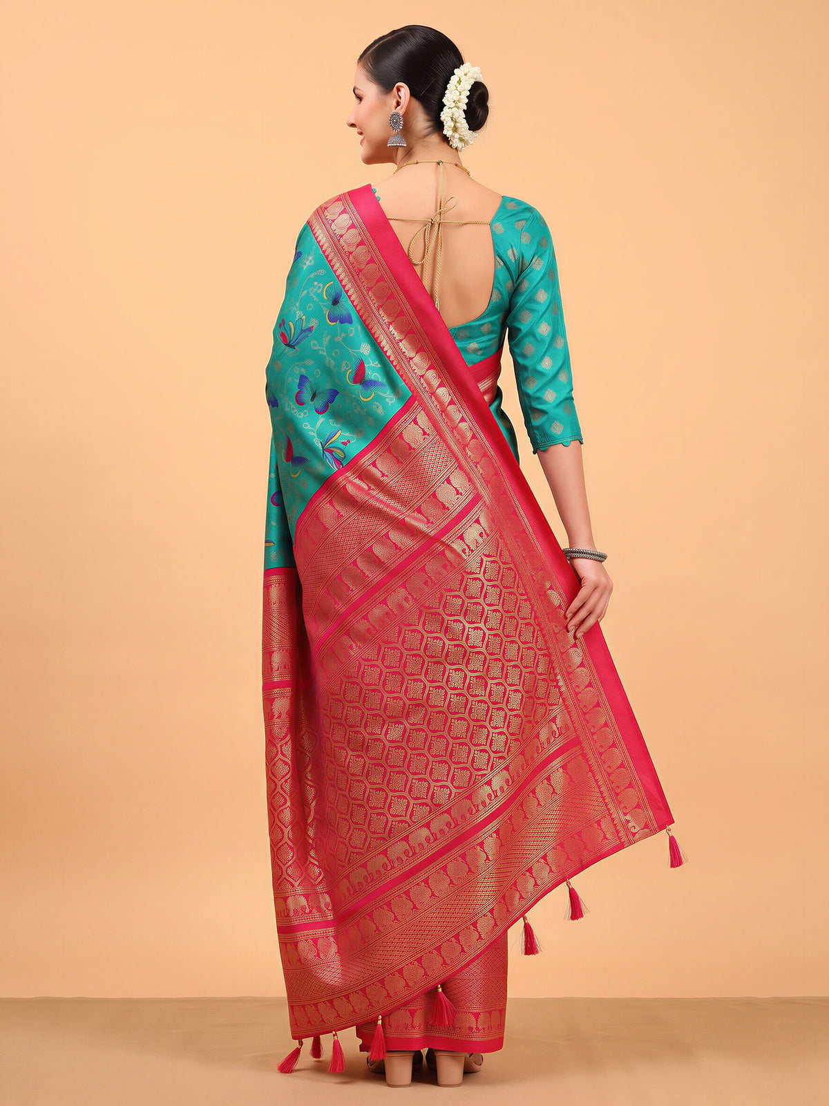 Aqua Blue Cotton Blend saree – detail view 1