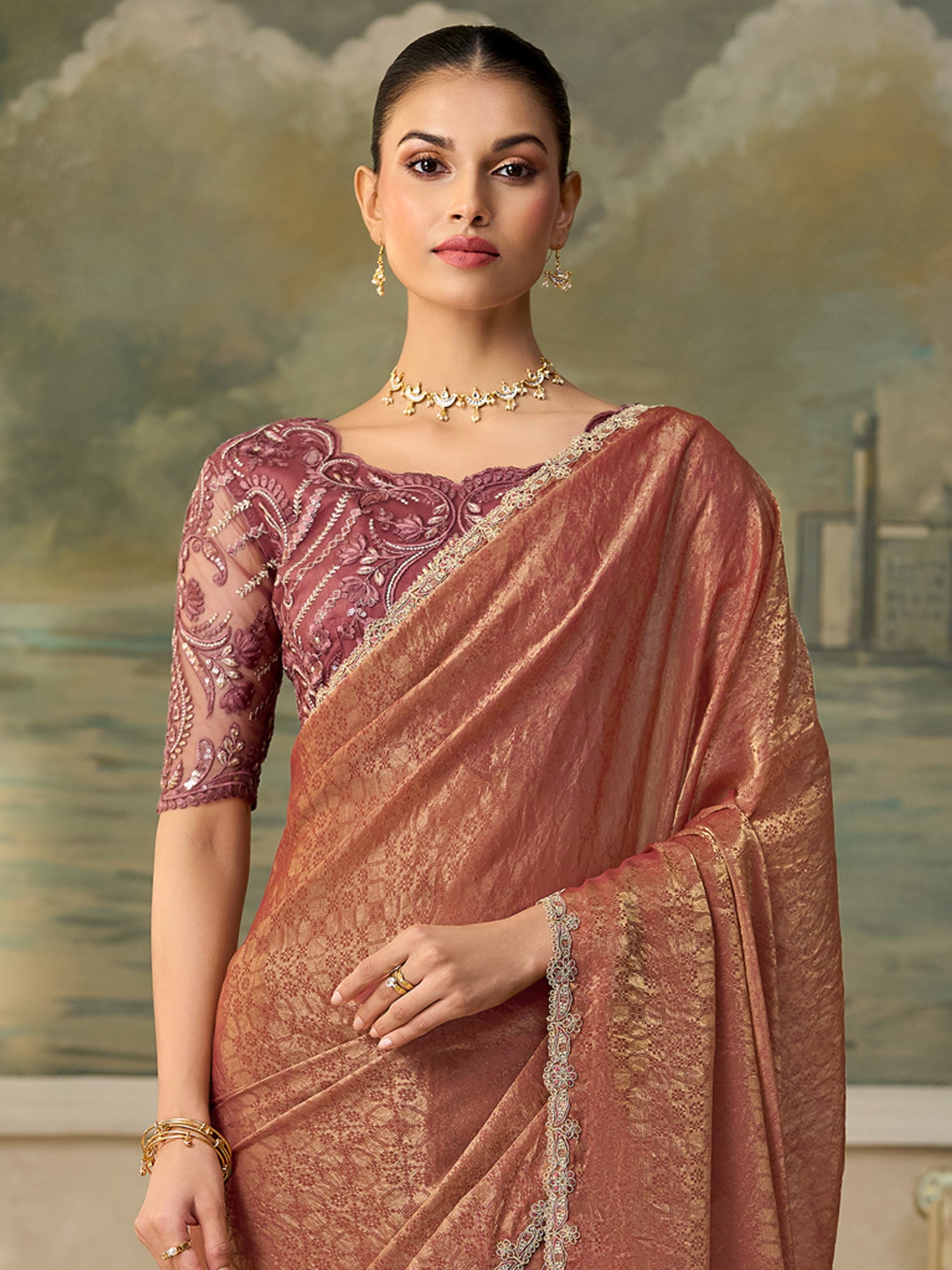 Rust Georgette saree – detail view 2