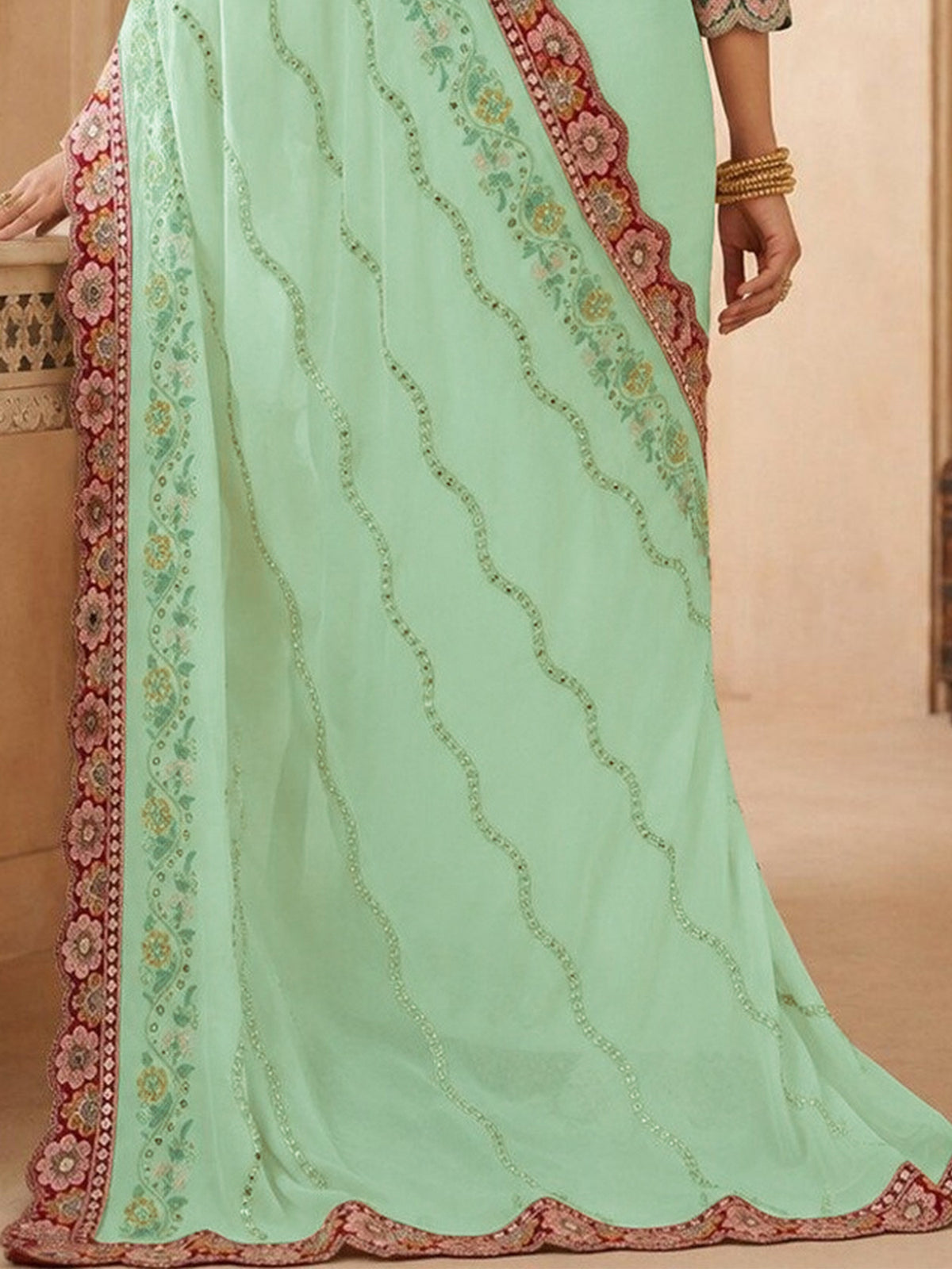 Light Green Pure Georgette saree – detail view 4