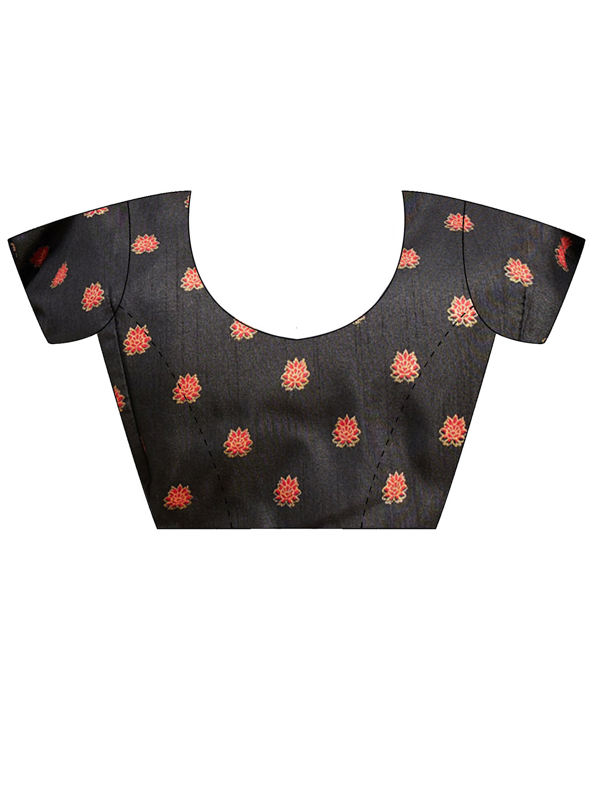 Unstitched black silk blend blouse piece with ethnic motif design