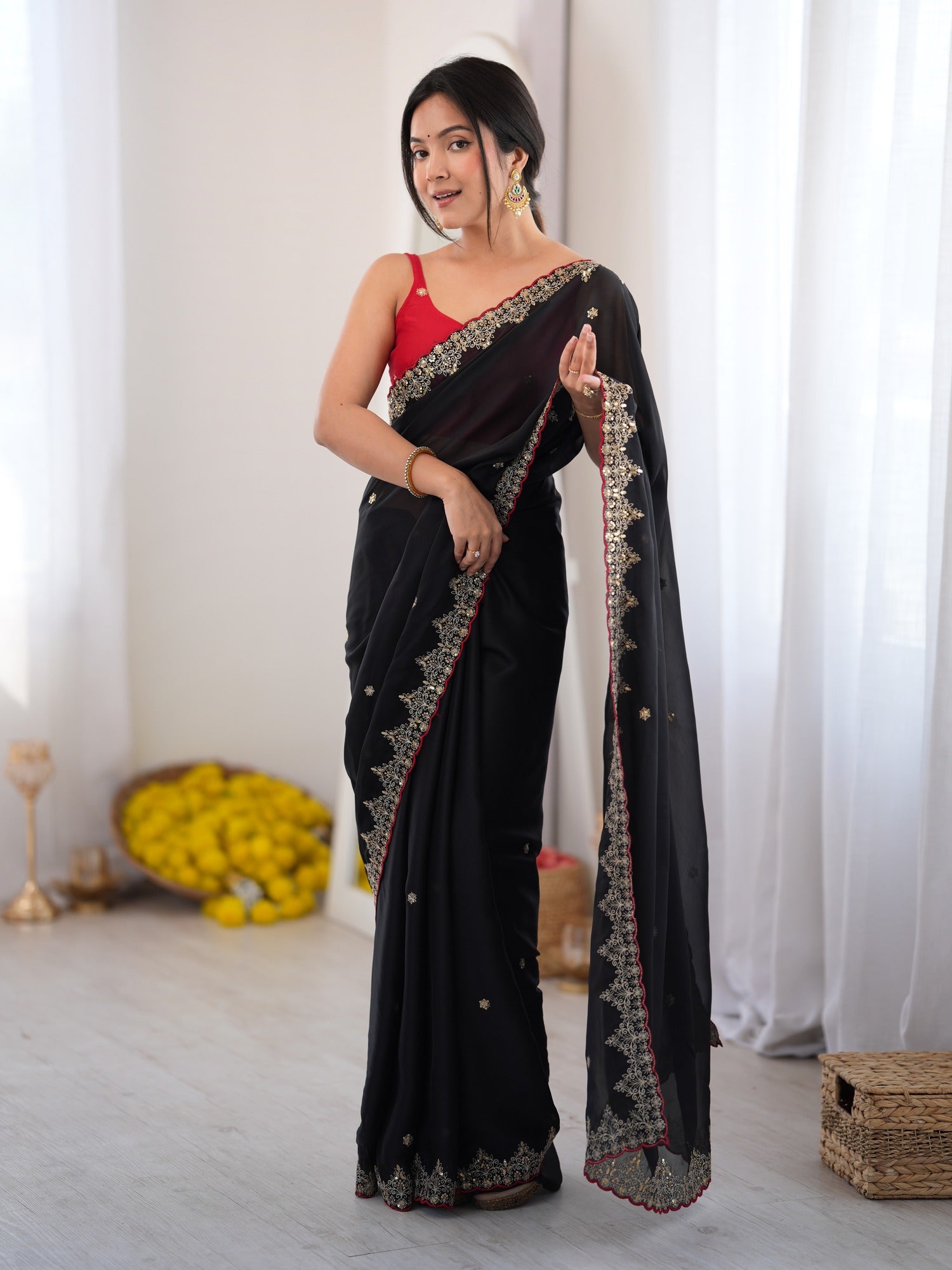 Black Georgette saree – detail view 2