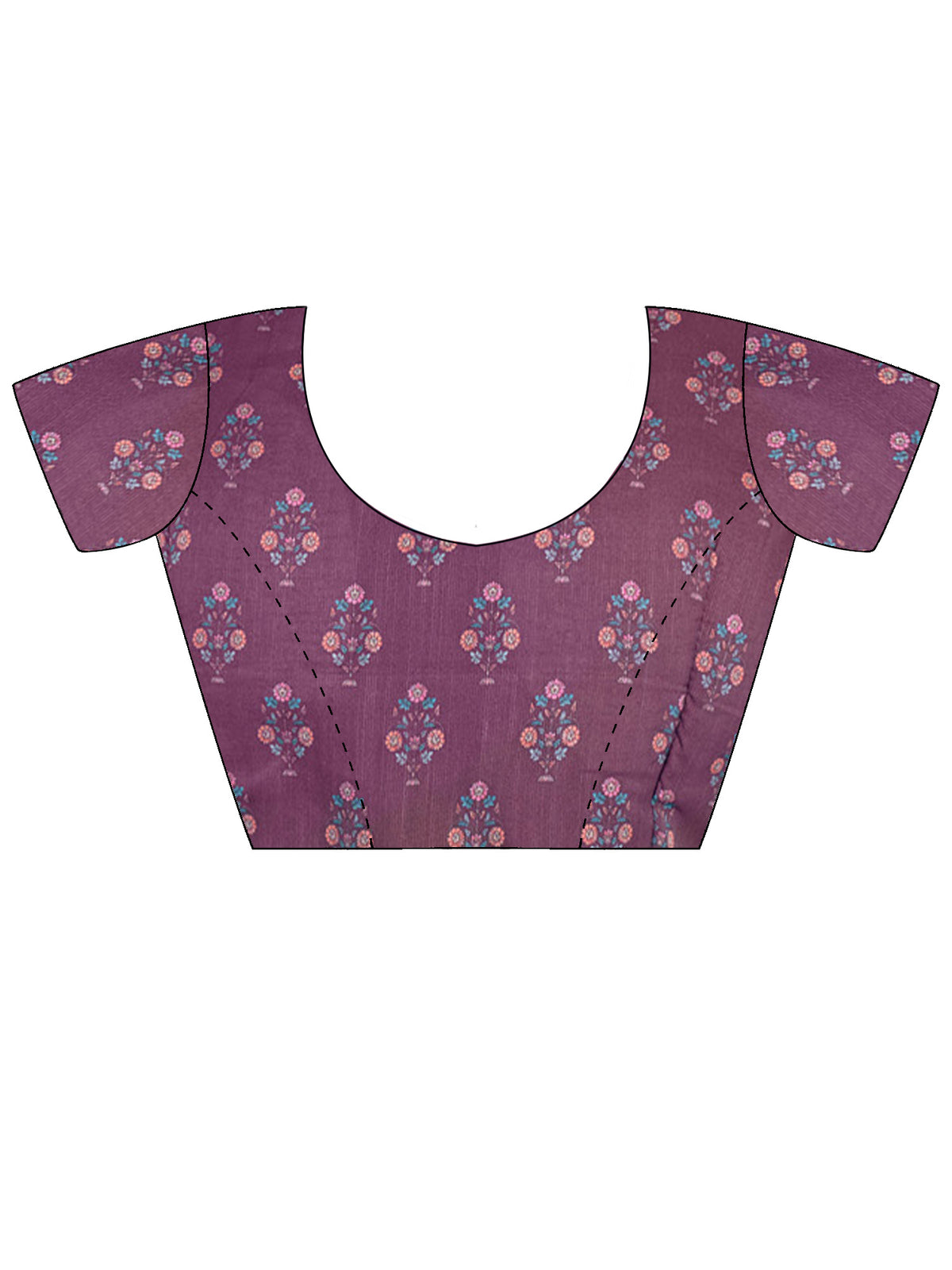 Unstitched purple linen blend blouse piece with floral design