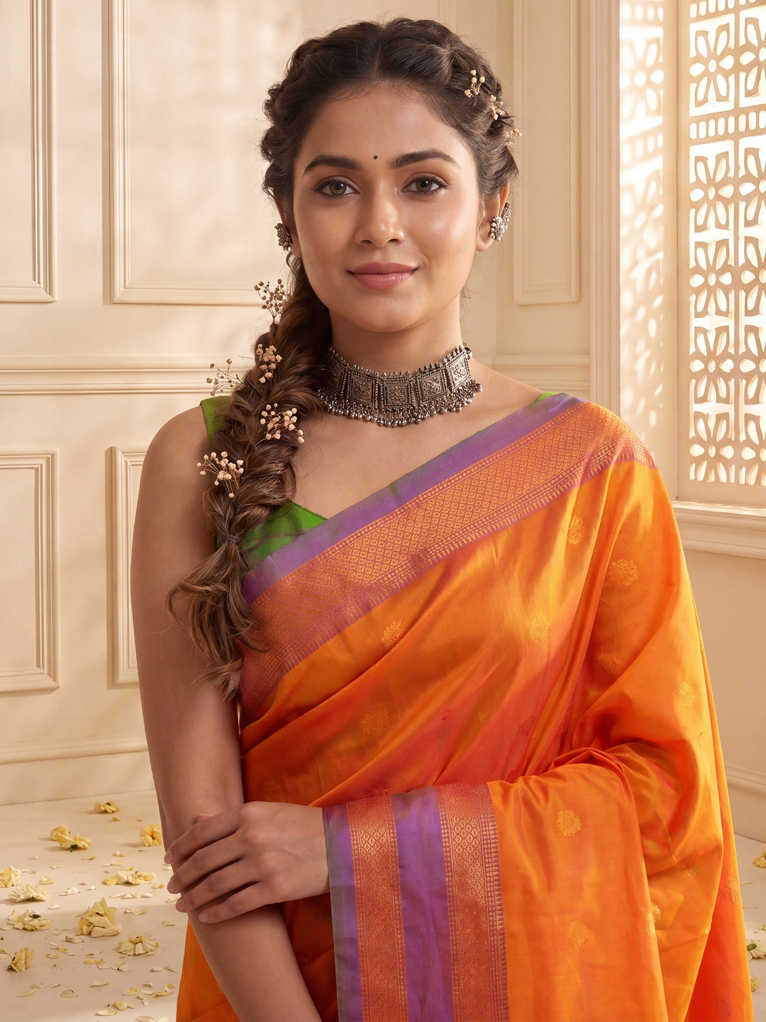 Orange Soft Silk saree – detail view 4