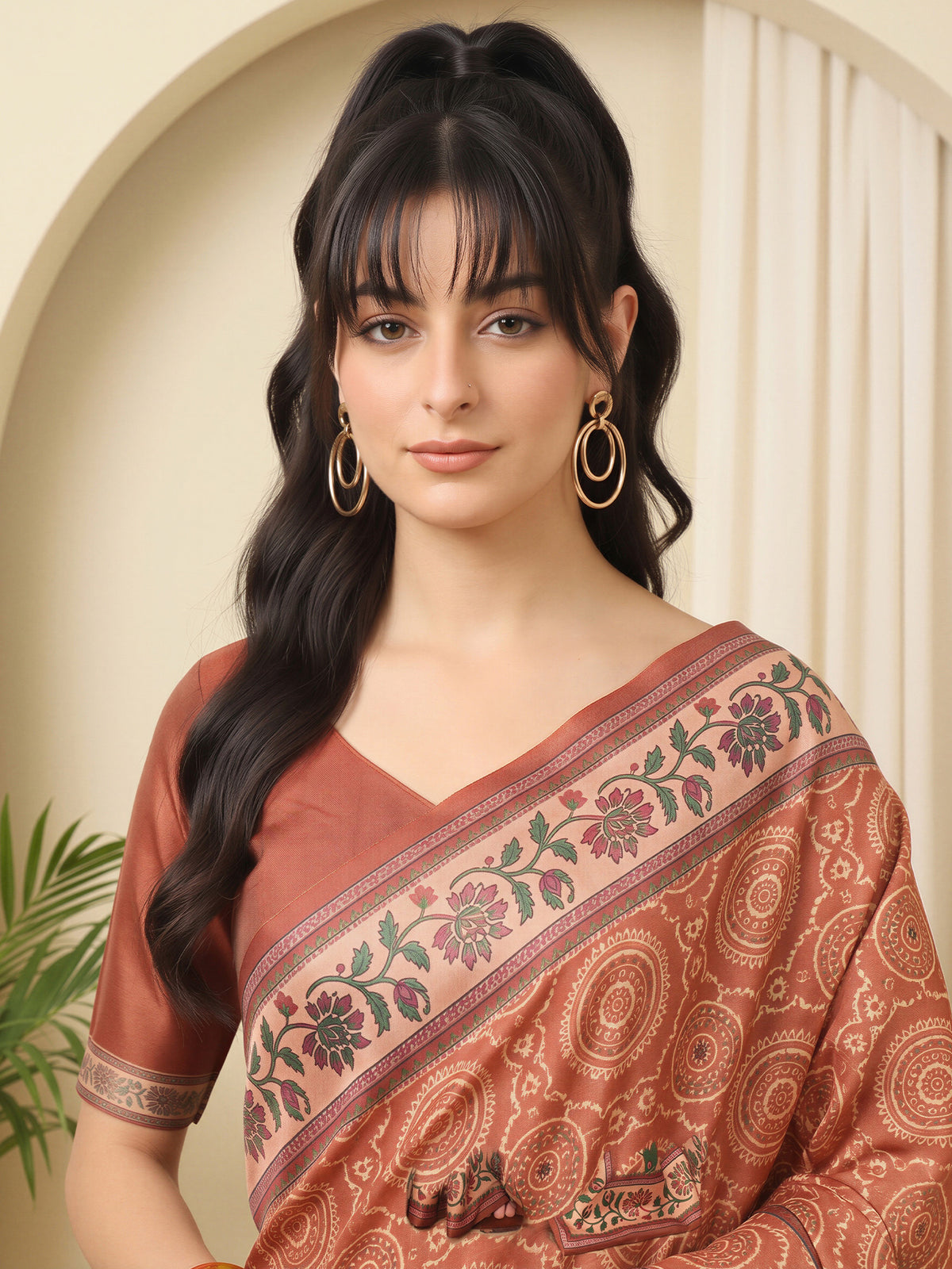 Rust Silk Blend saree – detail view 4