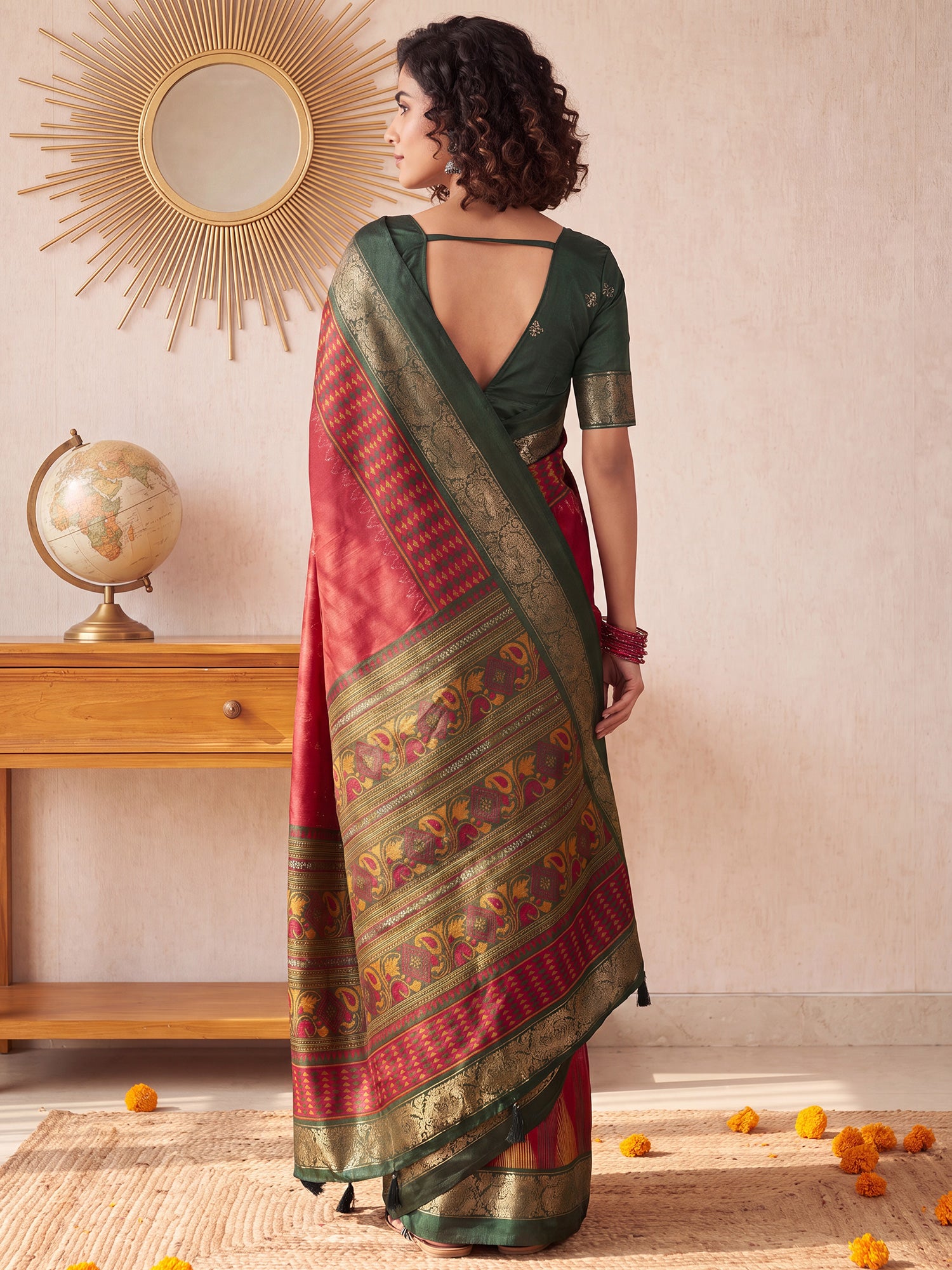 Red Tussar Silk saree – detail view 1