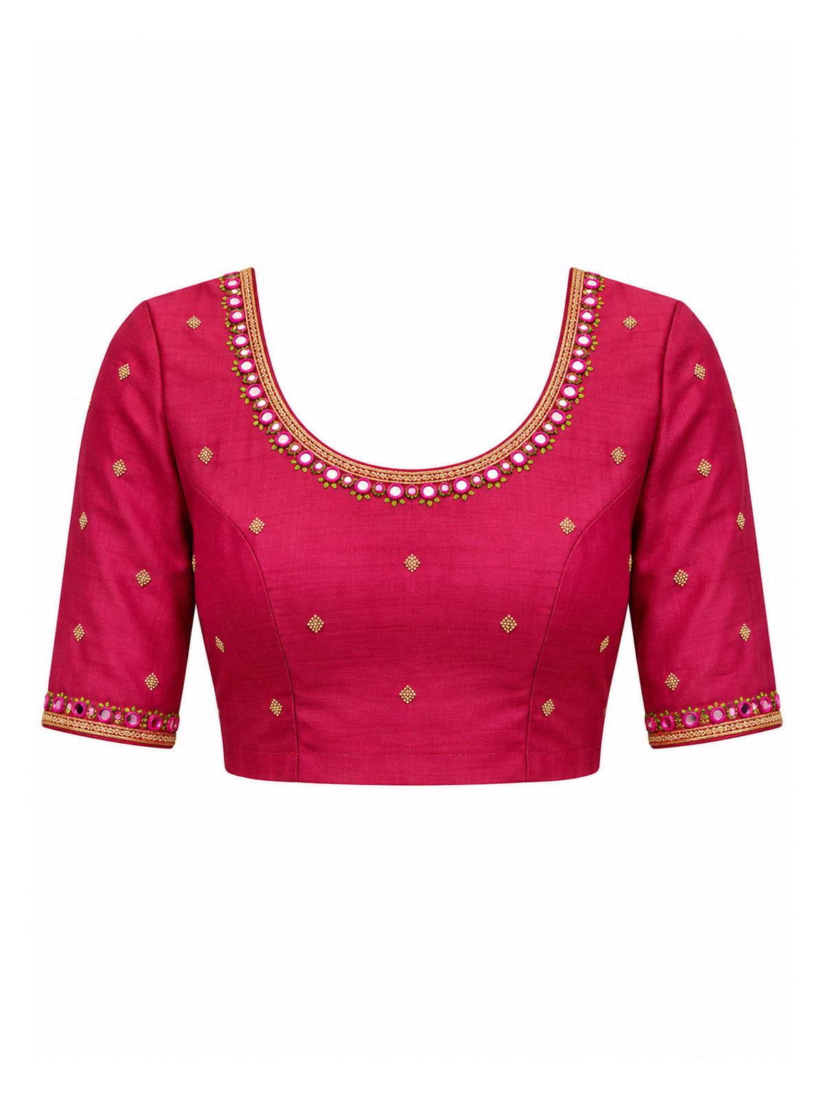 Unstitched pink banglori silk blouse piece with embellished design