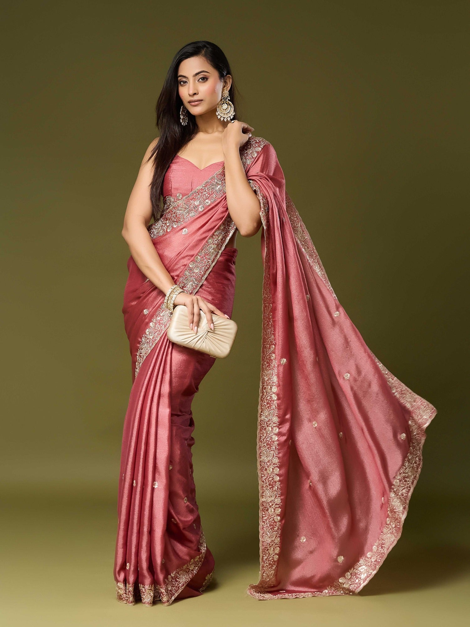 Peach Chinnon saree – detail view 2