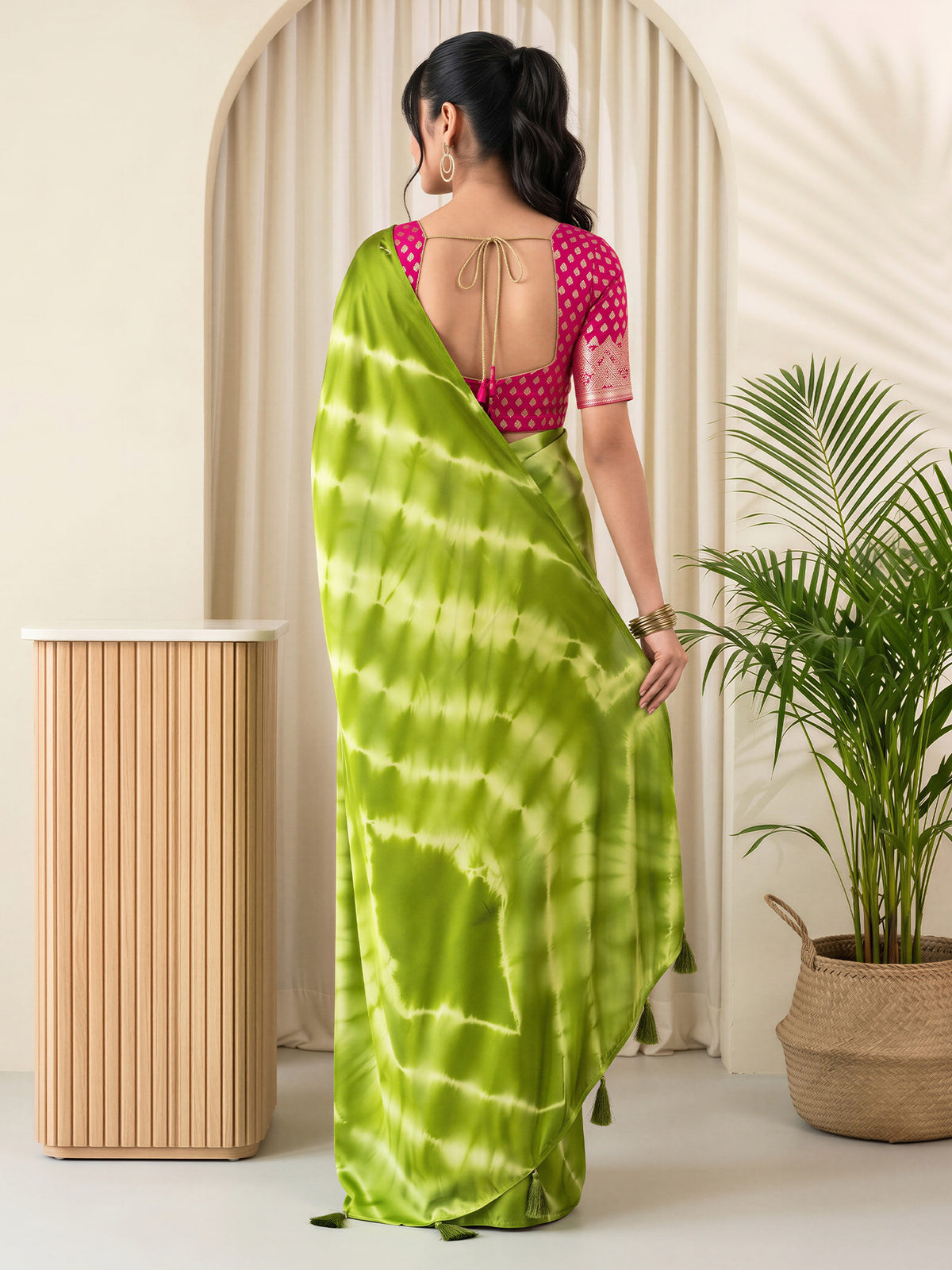 Light Green Satin Silk saree – detail view 1