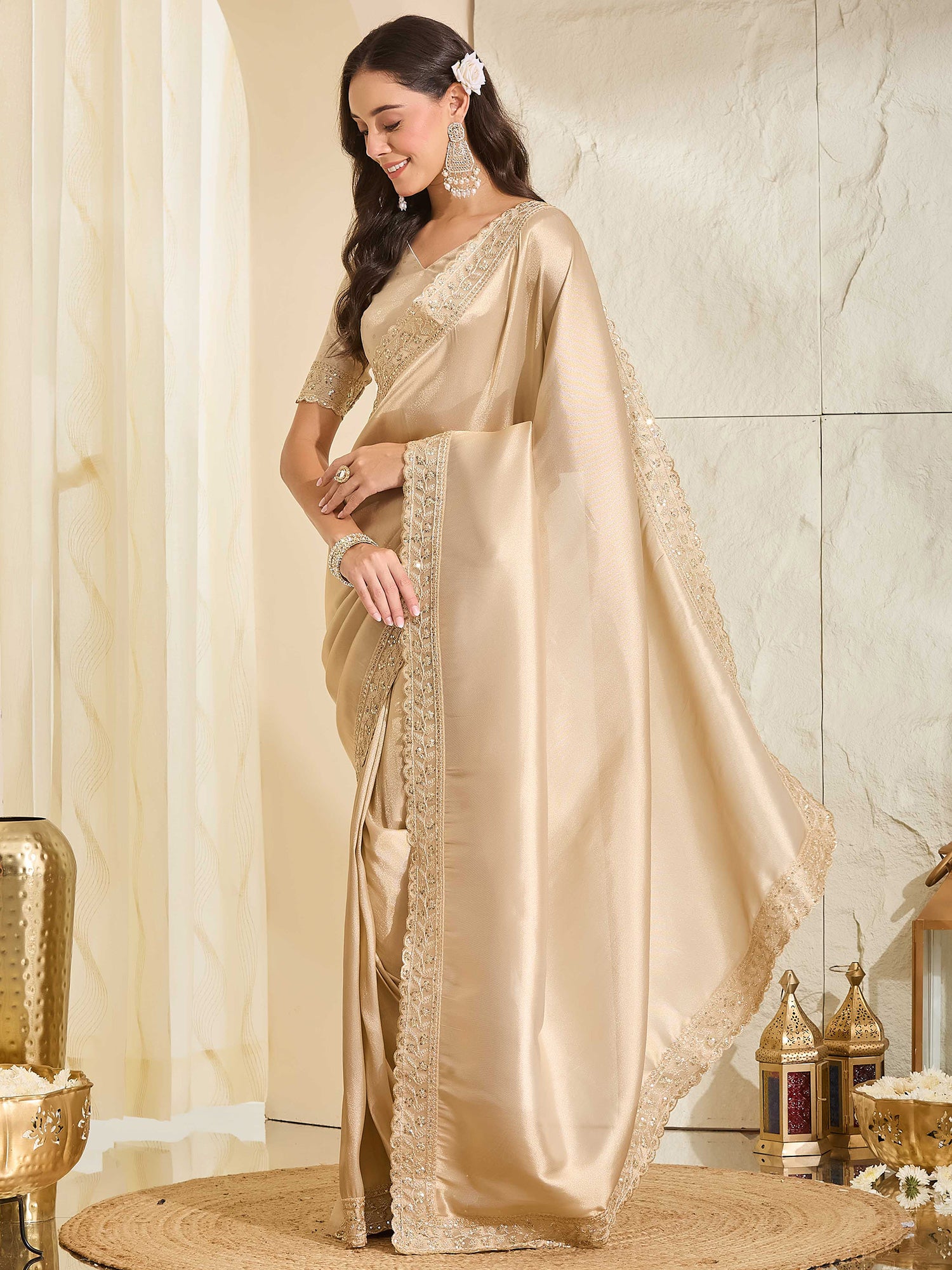 Cream Silk Blend saree – detail view 2