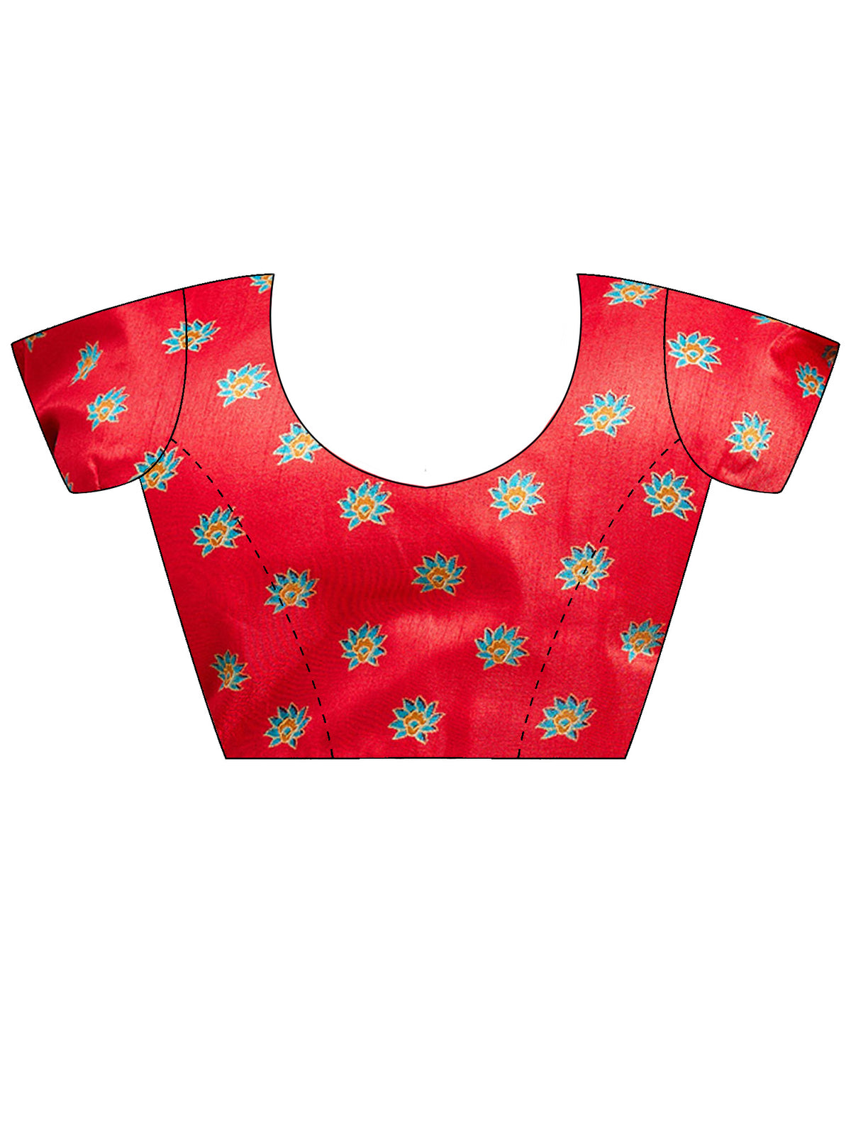 Unstitched red silk blend blouse piece with ethnic motif design