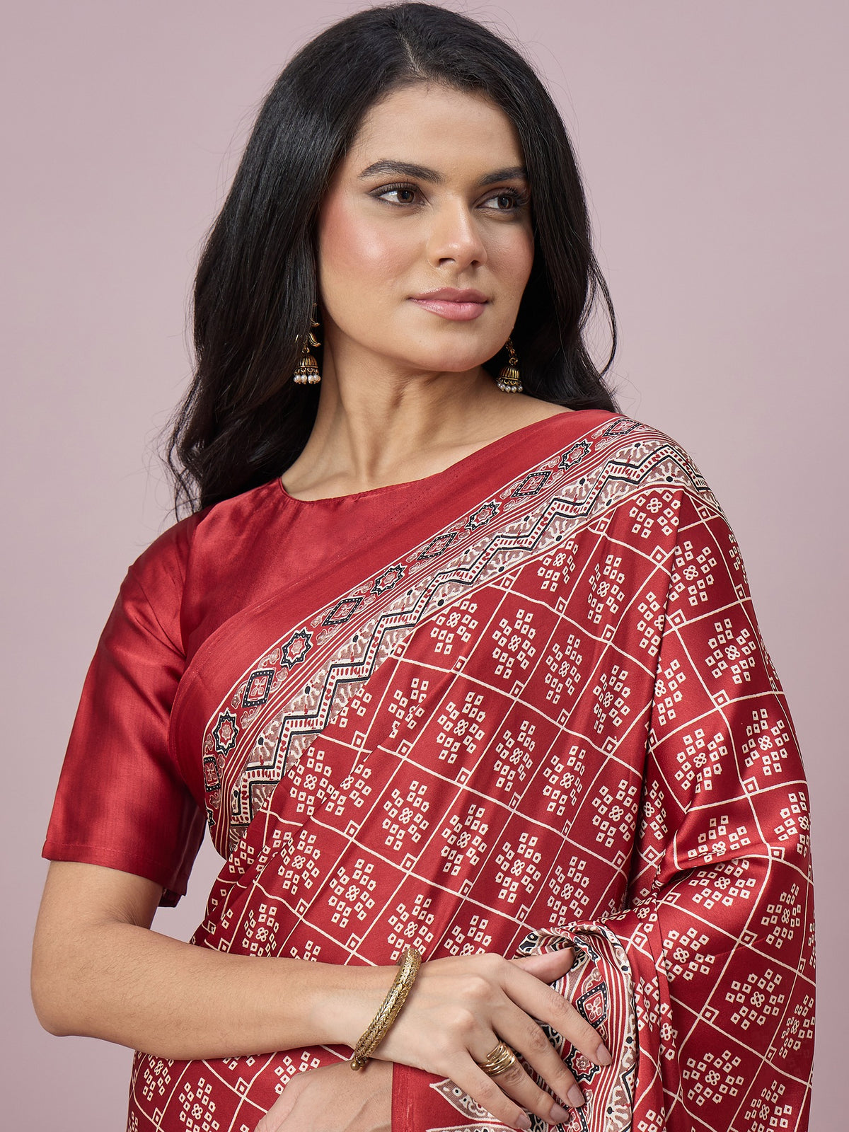 Maroon satin saree view 3