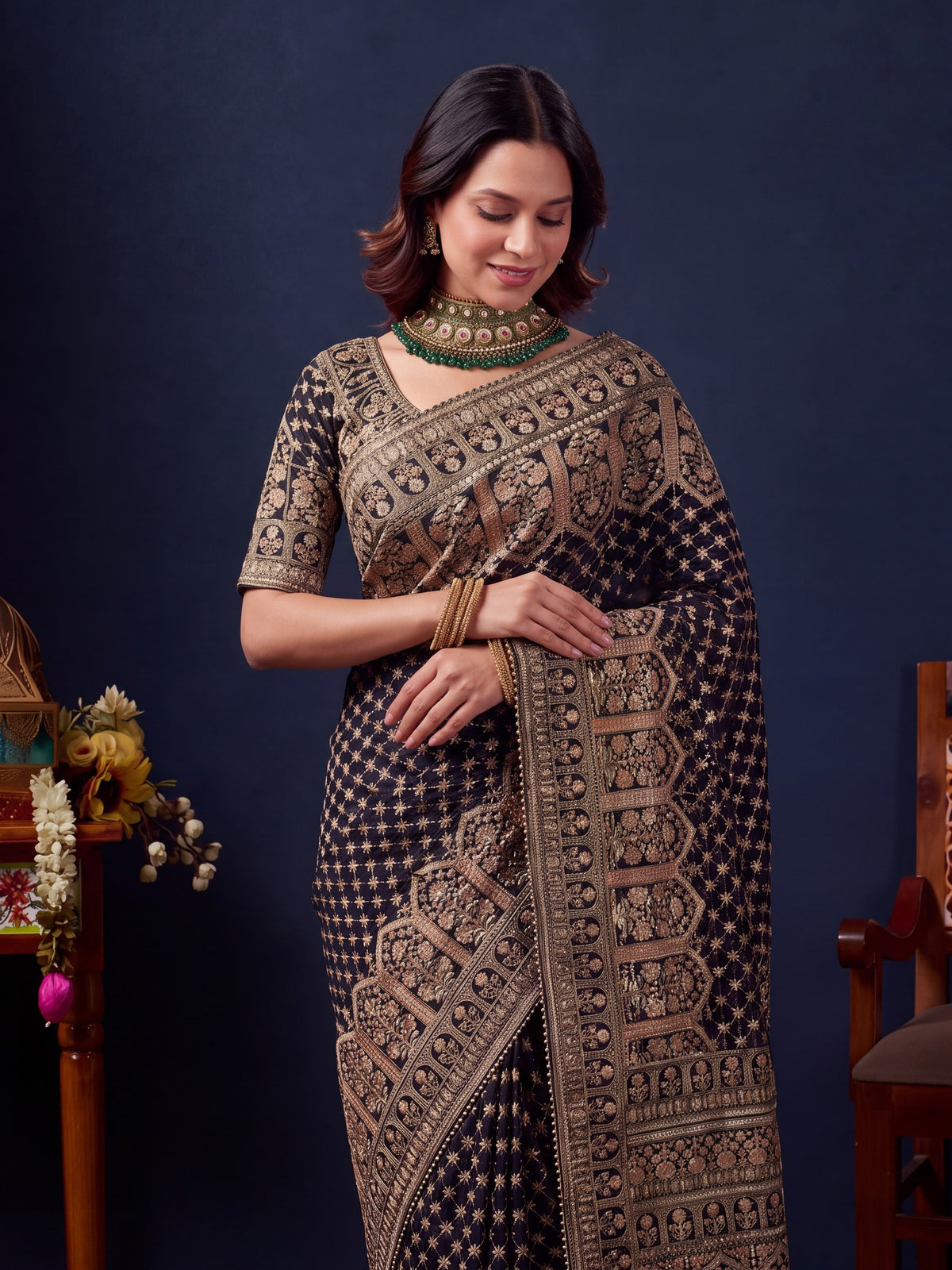 Black Silk Blend saree – detail view 4