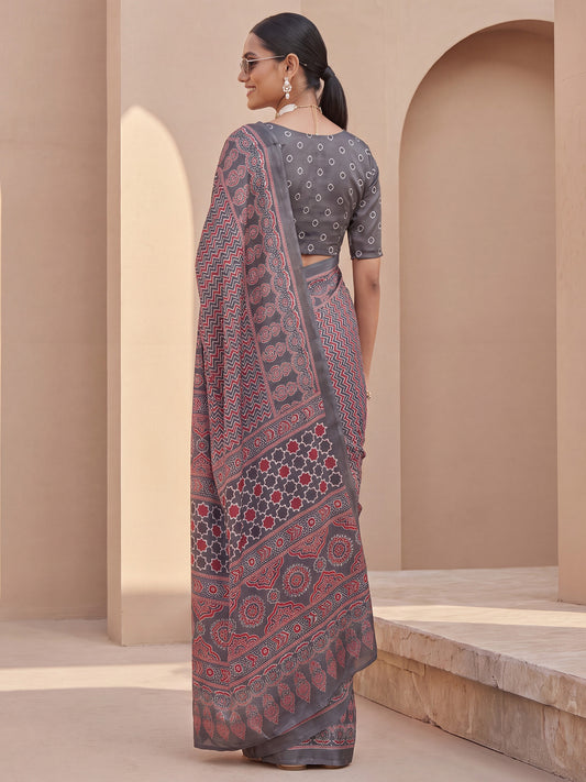 Grey Satin saree – detail view 1