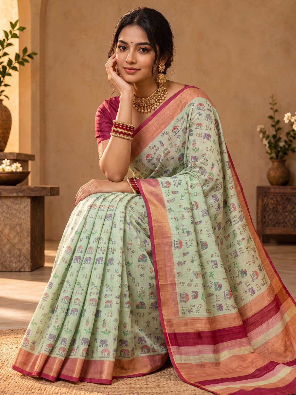 Sea Green soft silk saree view 2