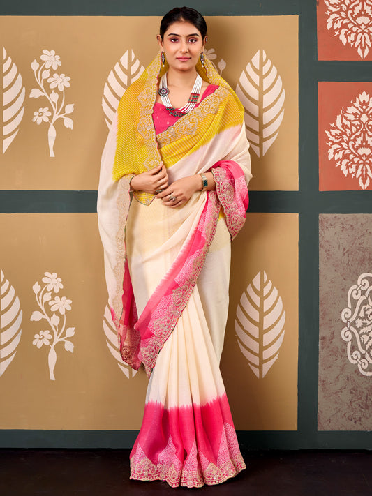 Cream Chiffon saree – detail view 1