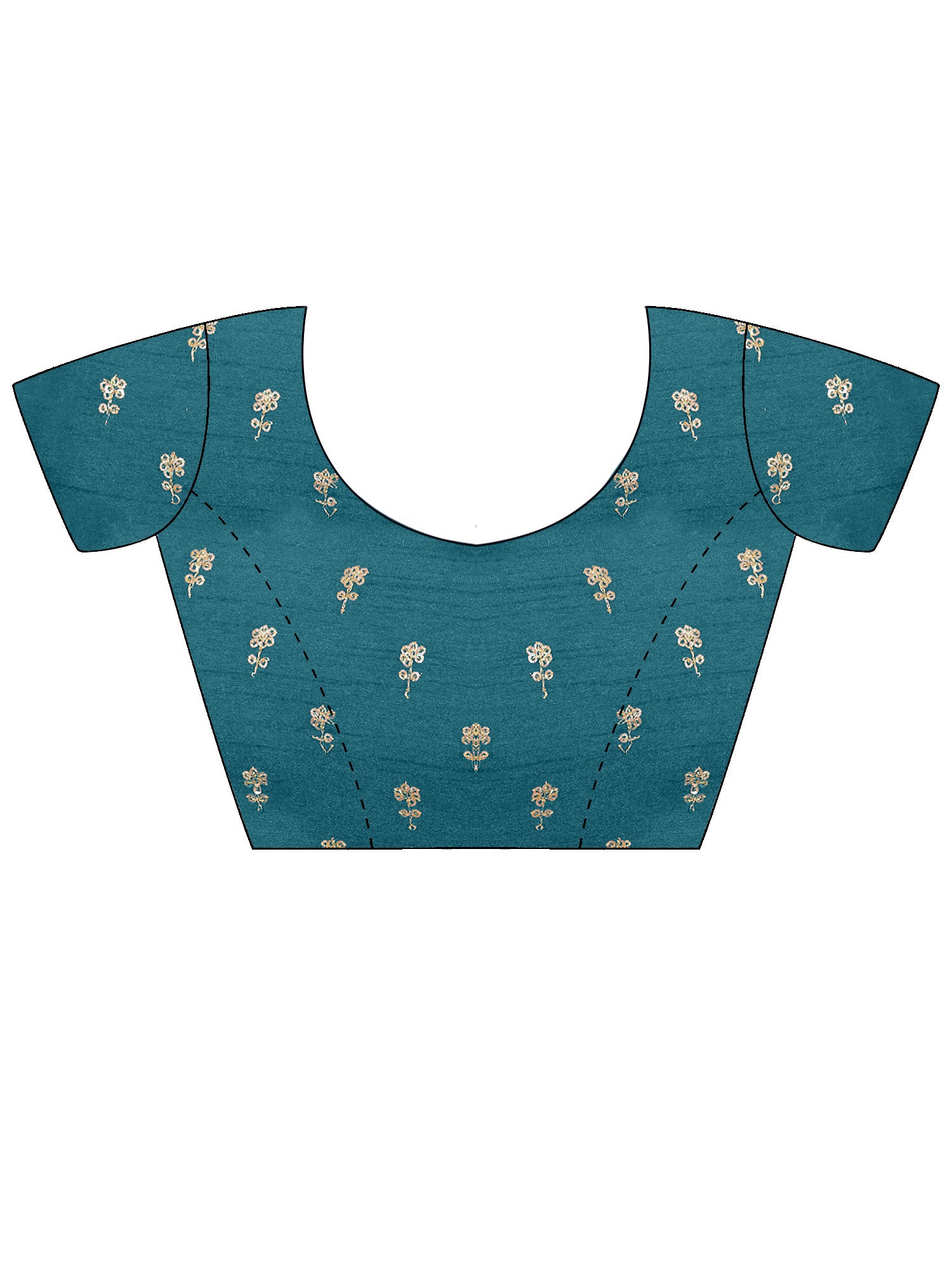Unstitched teal blue silk blouse piece with embellished design