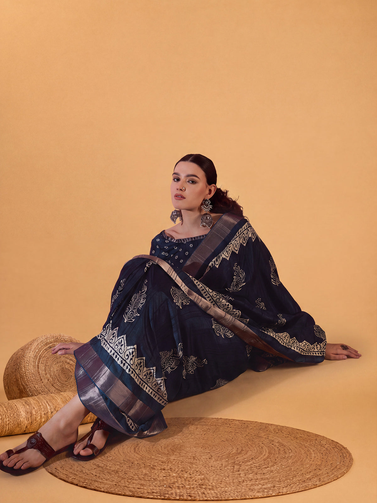 Teal Blue Silk Blend saree – detail view 2