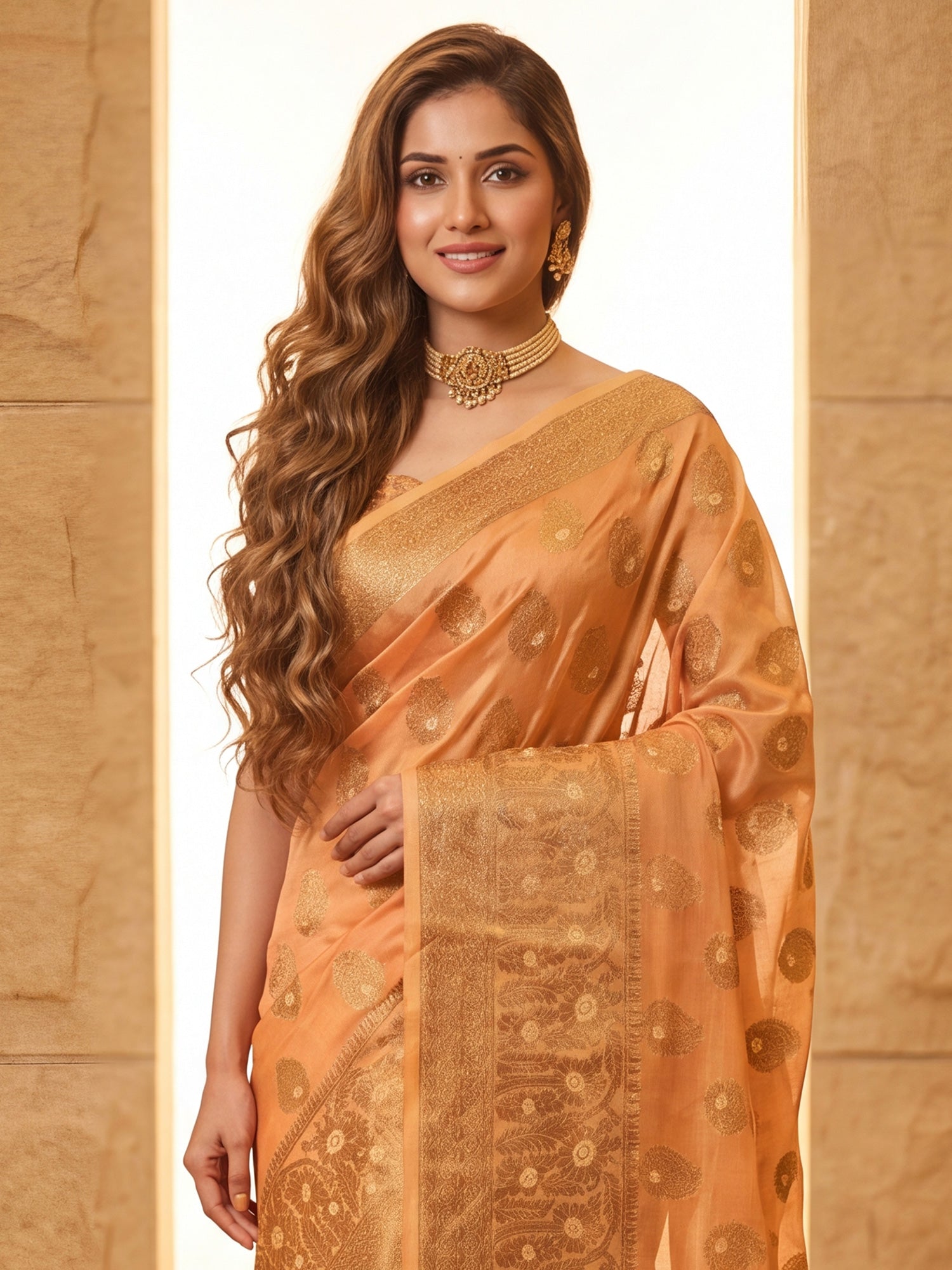 Orange Silk Blend saree – detail view 4