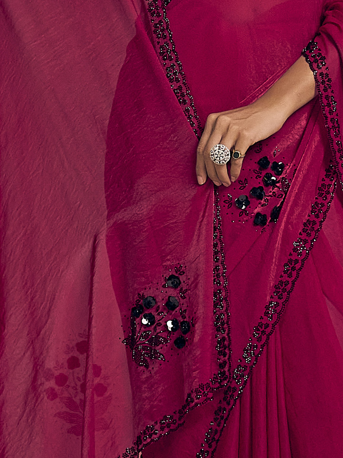 Magenta satin silk saree view 6