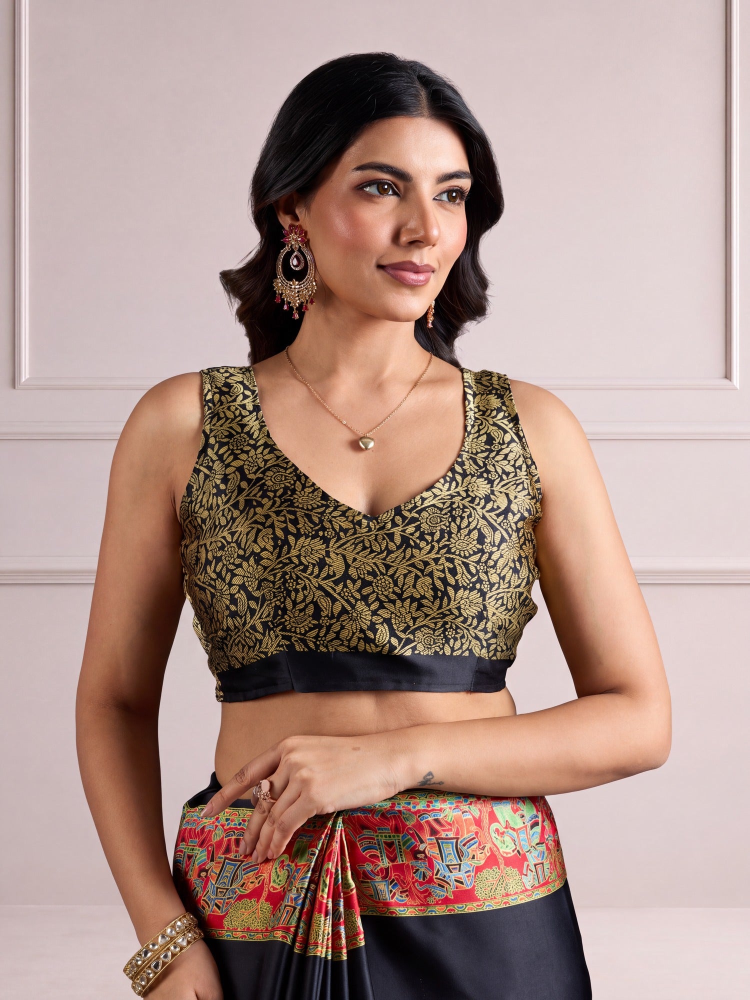 Black Satin saree – detail view 2