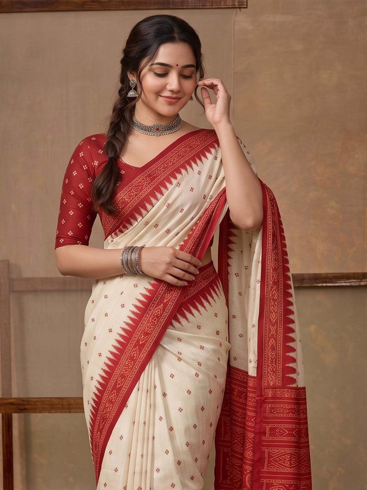 Off White tussar silk saree view 3