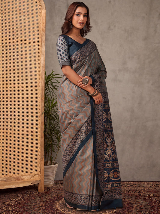 Grey Silk Blend saree – detail view 1