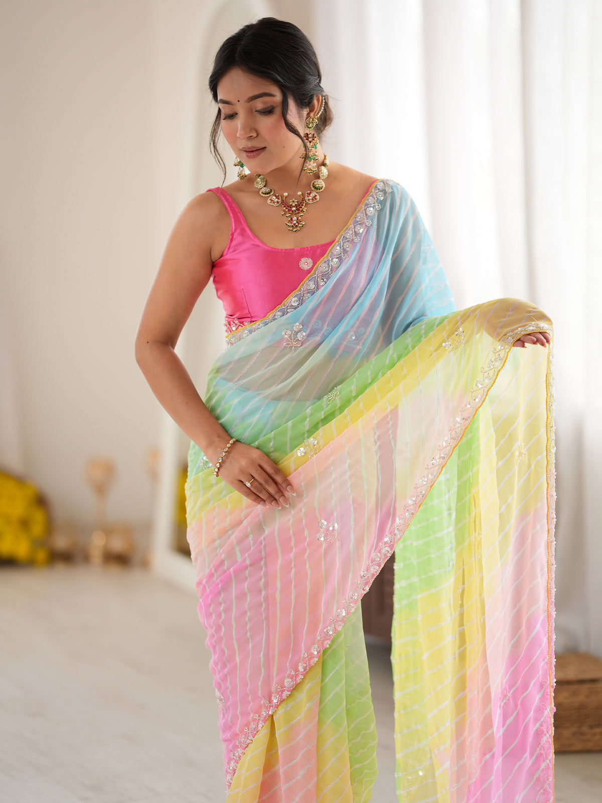 Multicolored Georgette saree – detail view 4