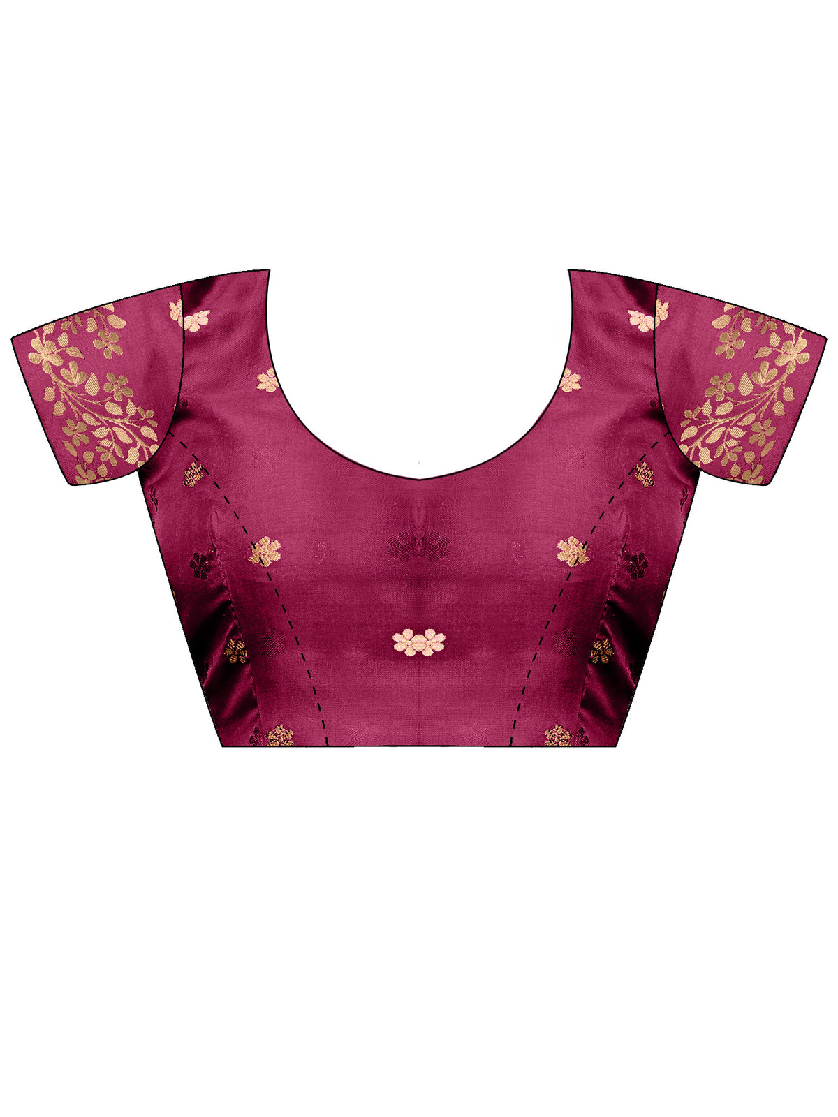 Unstitched magenta cotton blend blouse piece with ethnic motif design