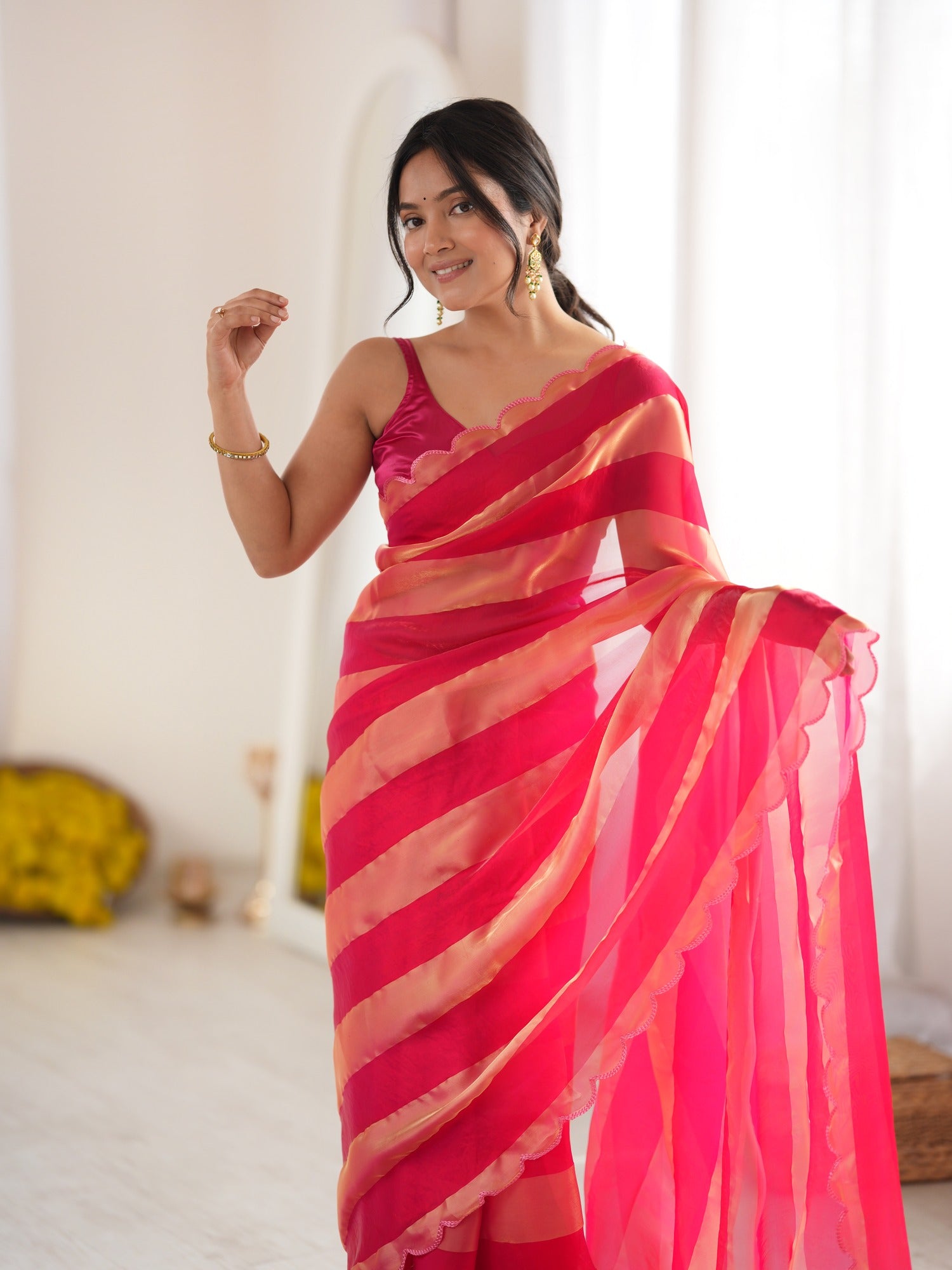 Pink Satin saree – detail view 4