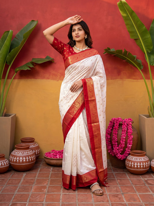 Offwhite Silk Blend saree – detail view 1